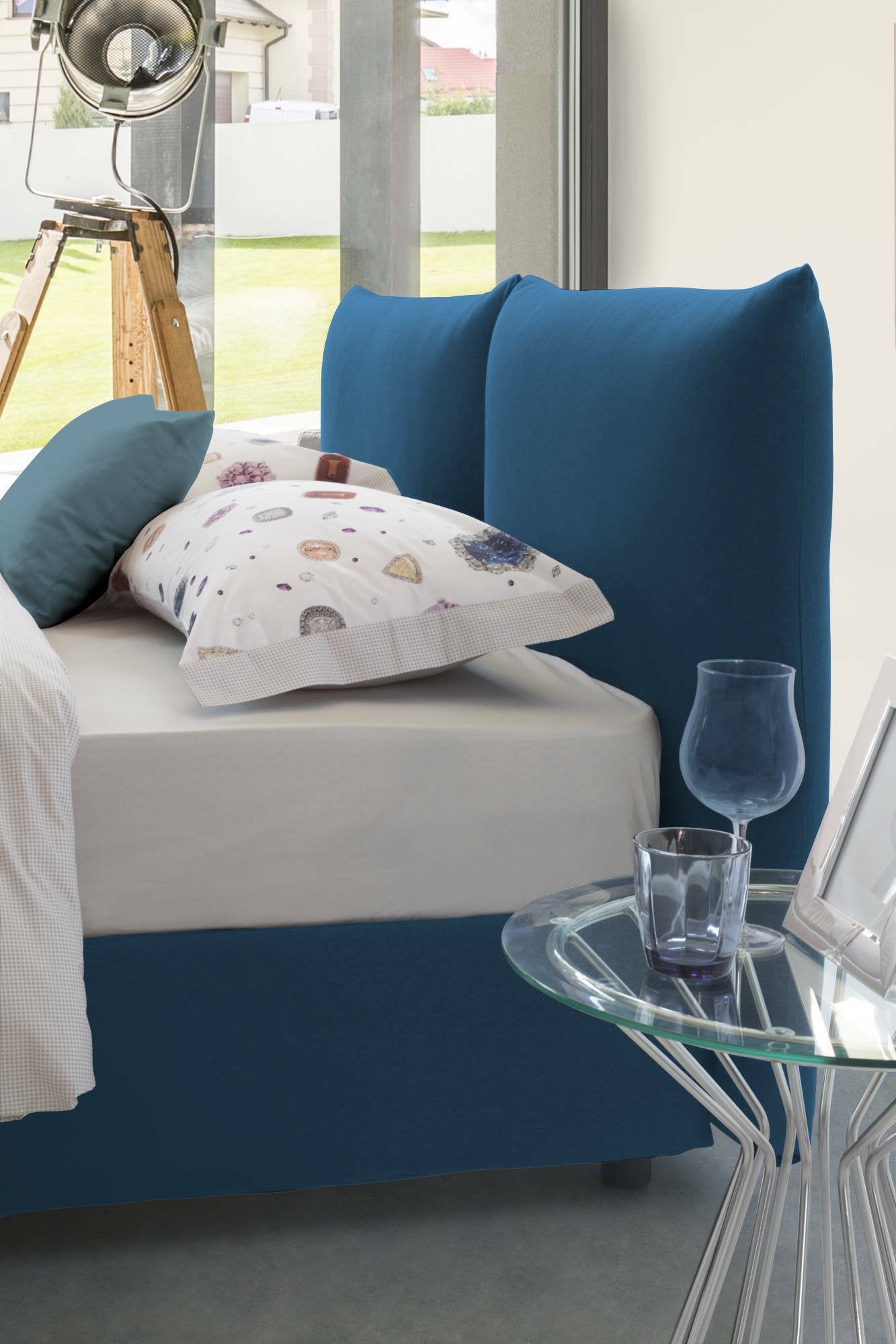 Lit Double Made in Italy, Déhoussable avec Coffre, Matelas 160x200 cm, bleu - Aghineo - 5