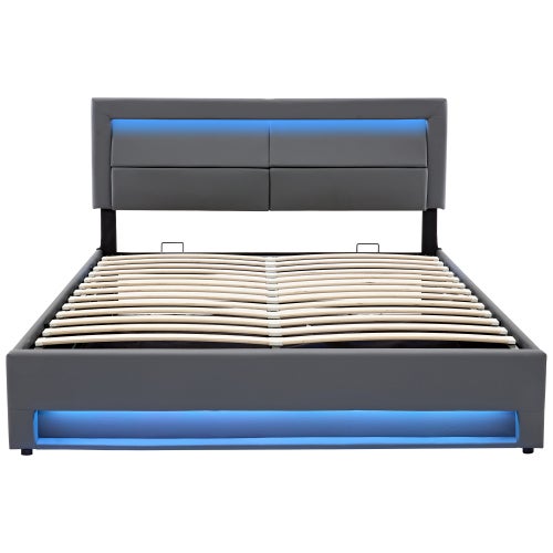 Lit coffre 140x190 cm,lit rembourré -port usb+éclairage led+ grand espace rangement - sans matelas-gris - 8