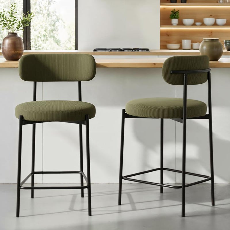 Zestaw 2 nowoczesnych hokerów barowych IRIS w kolorze khaki, 65 cm