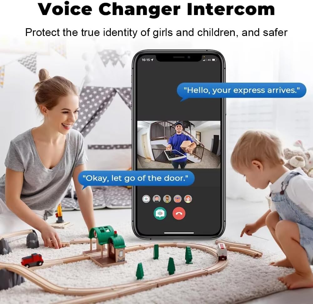 Sonnette vidéo Wi-Fi intelligente avec vision nocturne, étanche, audio bidirectionnel, partage à domicile et changeur de voix (noir) - 5