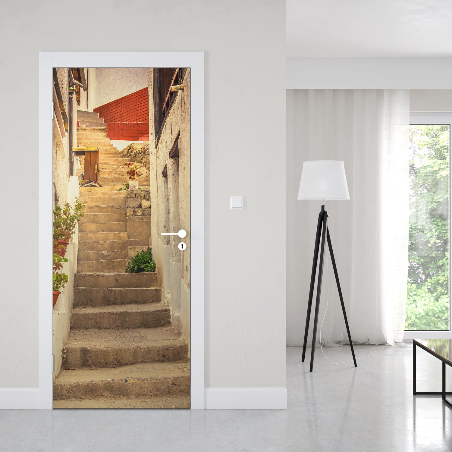 Sticker Porte Bois 2 Volets 204 X 63 Cm - Autocollant Réaliste Effet Bois Vert Vieilli