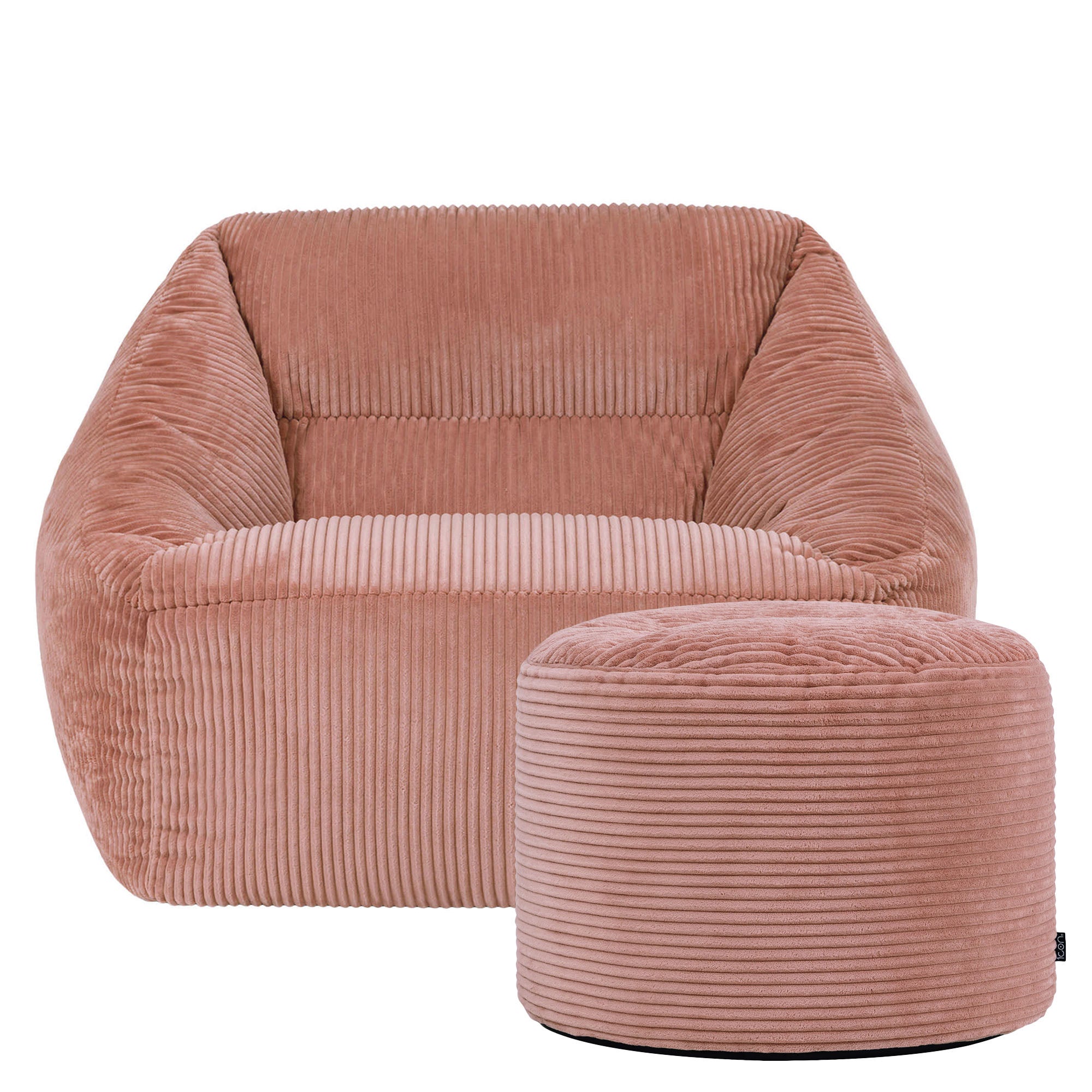 Pouf fauteuil salon avec repose-pied rond Icon velours côtelé rose aube 97x84cm Oeko-Tex® - 4