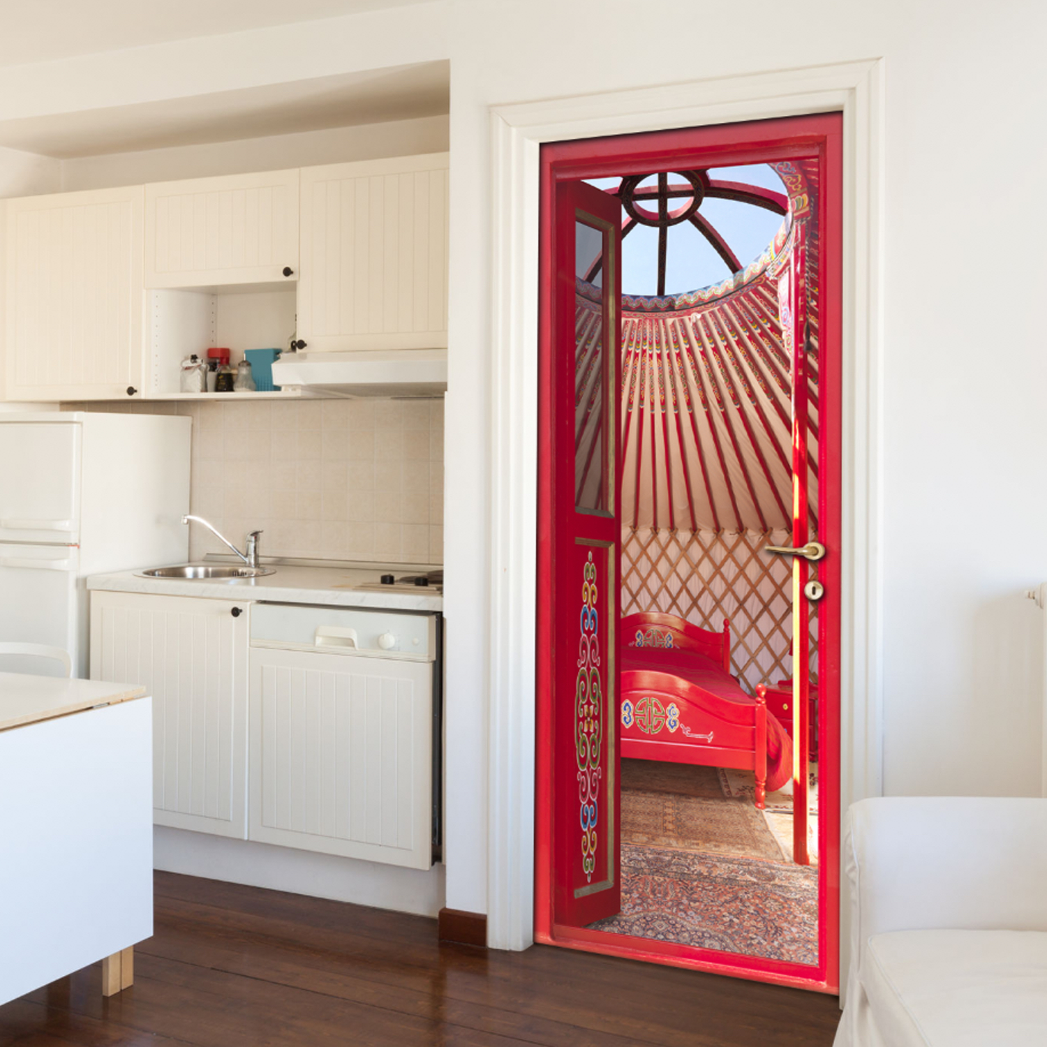 Pegatina decorativa de la puerta, vista de habitación asiática y extravagante y típica, 83 cm x 204 cm