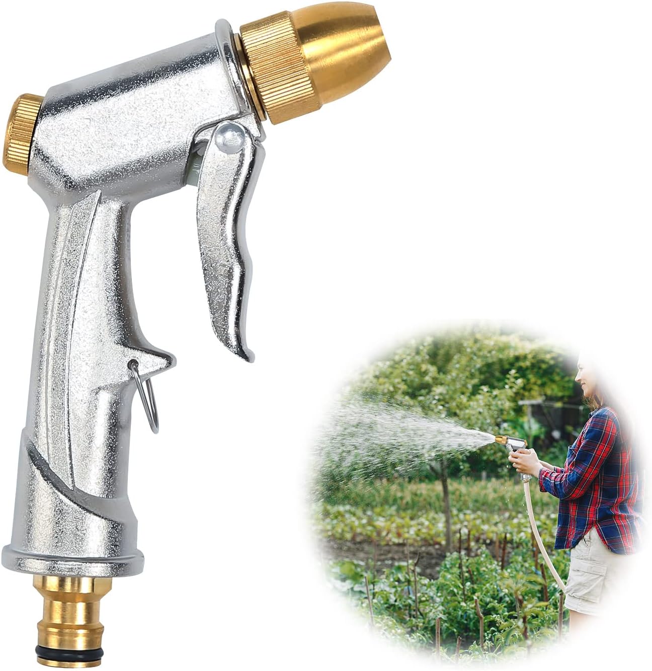 Boquilla Manguera Jardin HOSUN Boquilla Rociadora De Manguera De Jardín 100% Metal Resistente, Boquilla De Manguera De Agua Con 8 Patrones De Pulverización Diferentes, Boquilla De Pulverización De Manguera De Alta Presión