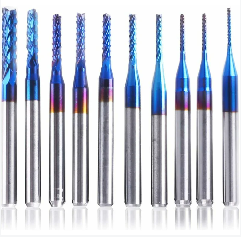 Frez CNC 10 sztuk z nano-powłoką w kolorze niebieskim, 0.8-3mm, frez do kukurydzy niebieski