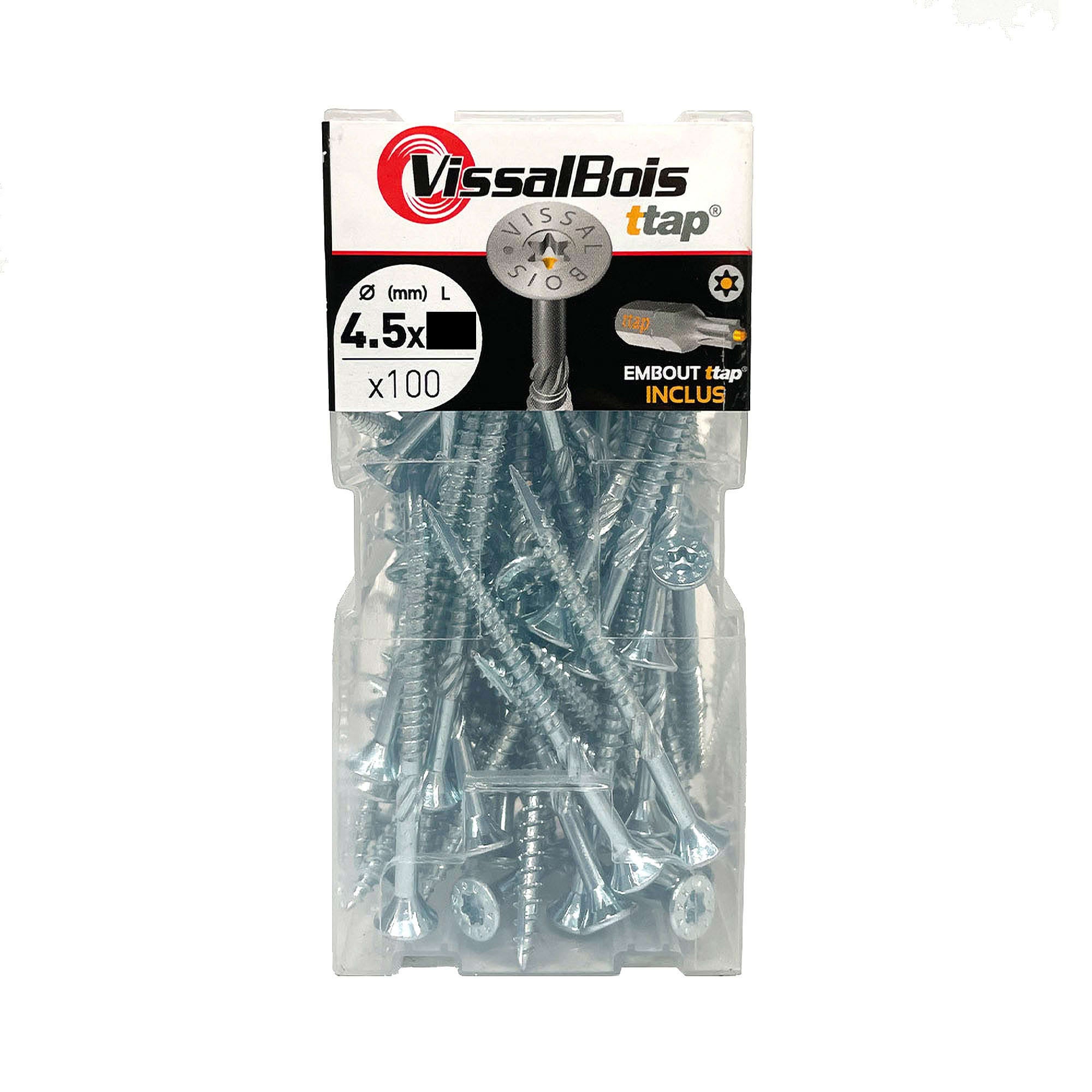 Boite 100 vis bois TTAP 4,5 x 40mm filetage asymétrique zingué - - 3