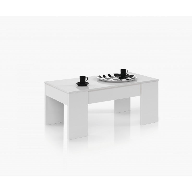 Table basse GOTHAM avec plateau relevable et rangement - Blanc - 8