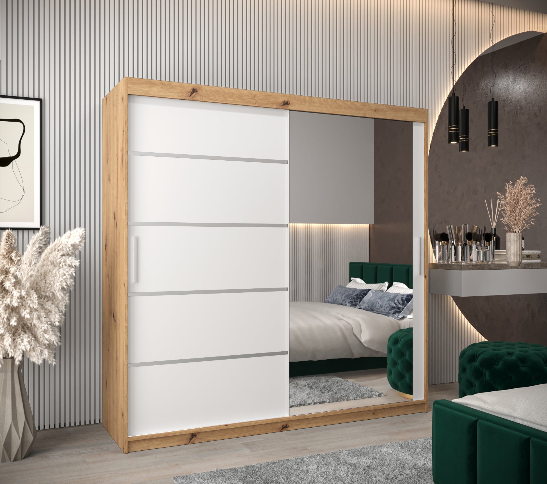 Szafa przesuwna garderoba Verona 2 200 x 62 x 200 cm Artisan + Biały - Abiks Meble - 2
