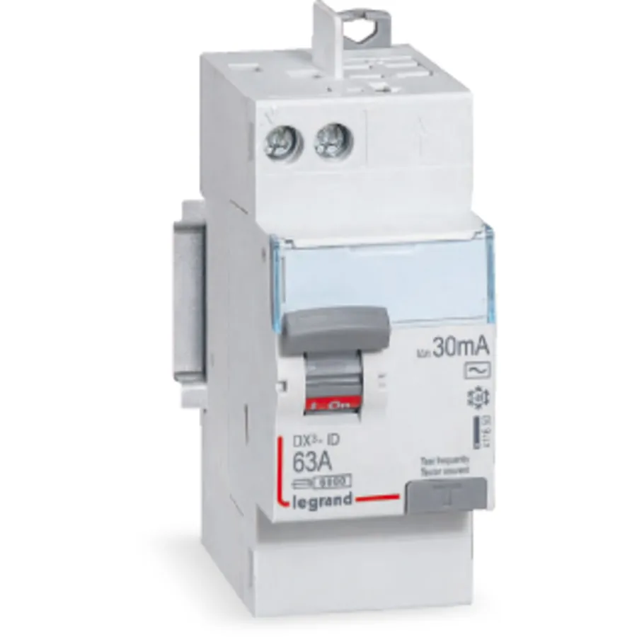 Interrupteur différentiel DX³-ID arrivée haut à vis et départ haut automatique - 2P 230V~ 63A typeA 30mA - 2 modules