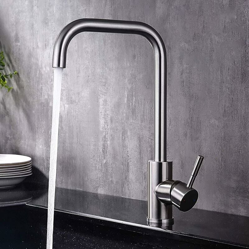 Bateria kuchenna, obrotowa o 360°, ze stali nierdzewnej, odpowiednia do zlewów pojedynczych i podwójnych, do wody ciepłej i zimnej