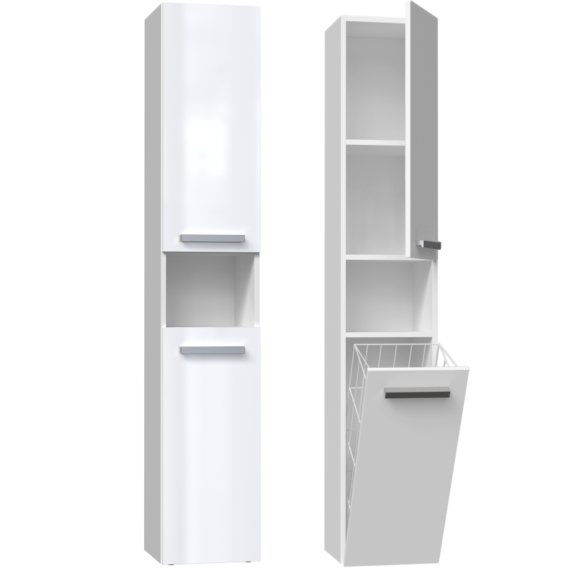 Armoire à Linge Fynn Blanc Vicco - Meuble De Salle De Bain Avec Panier