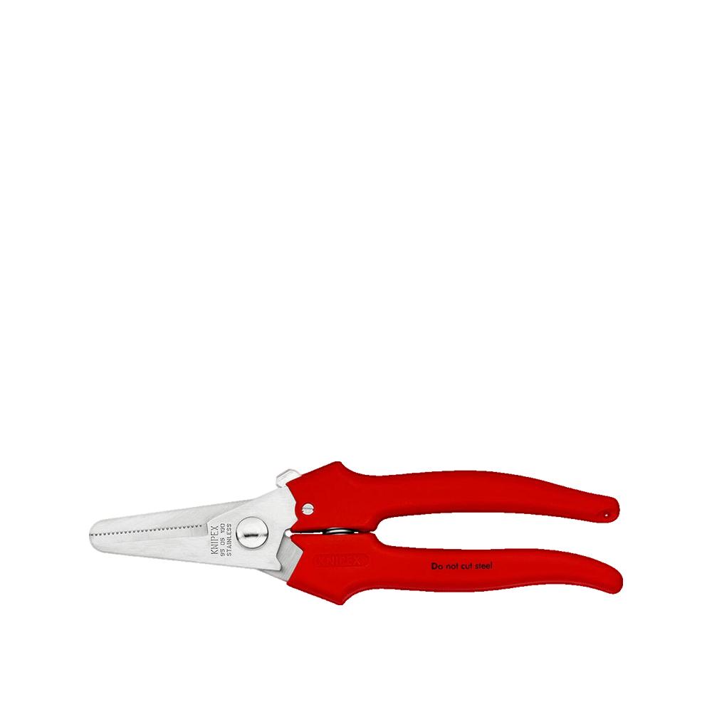 Nożyczki uniwersalne Knipex z ostrzem ze stali nierdzewnej i ergonomiczną rączką czerwone