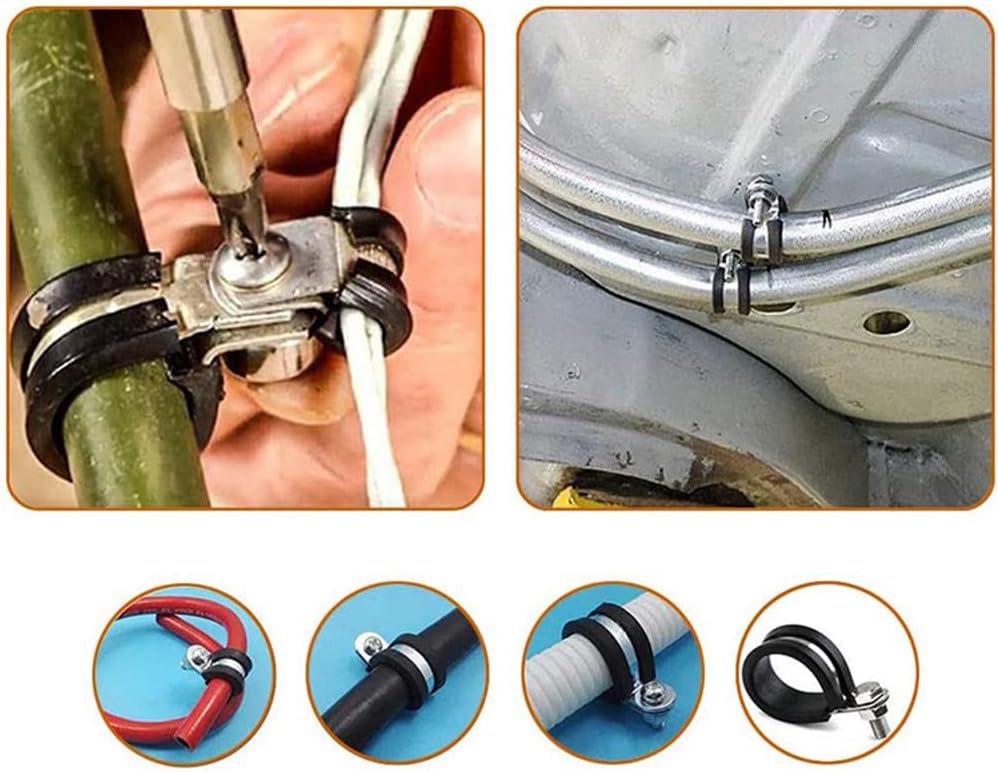 Opaski kablowe z gumową wyściółką, 4 sztuki, z klamrą, 4 klipsy kablowe, kabel wiszący z linki stalowej, średnica wewnętrzna 40 mm - 5