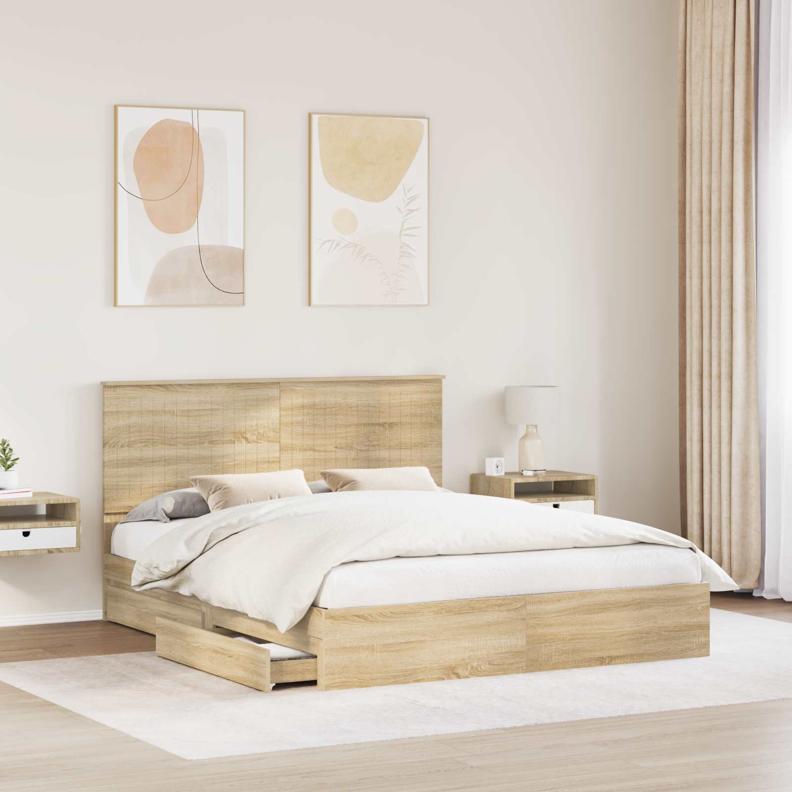 Lit de rangement en panneau de bois chêne, pour la chambre, 160 × 200 cm - 3