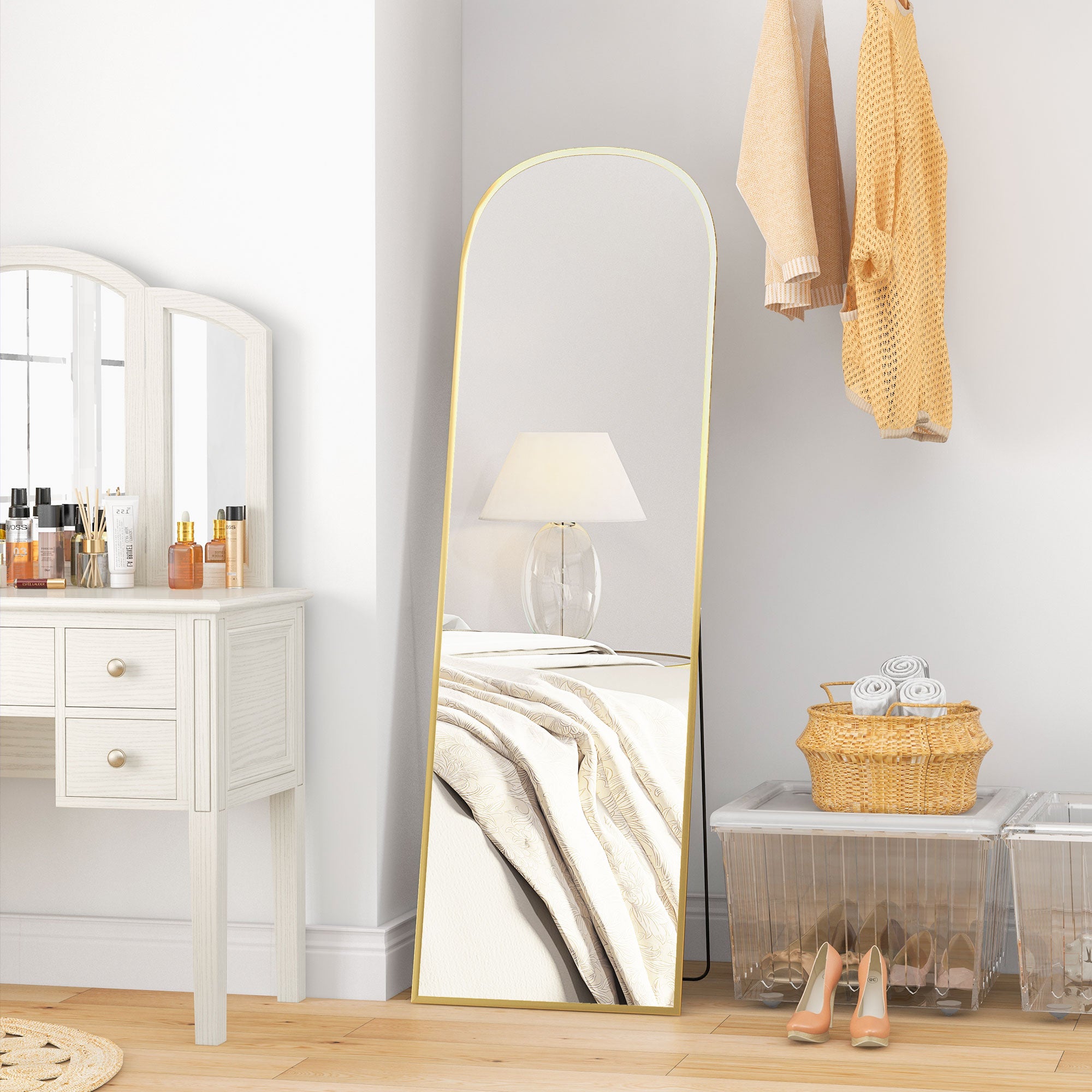 Espelho de Pé HOMCOM Liga de alumínio, vidro temperado Ouro 50x1,5x170 cm - 3