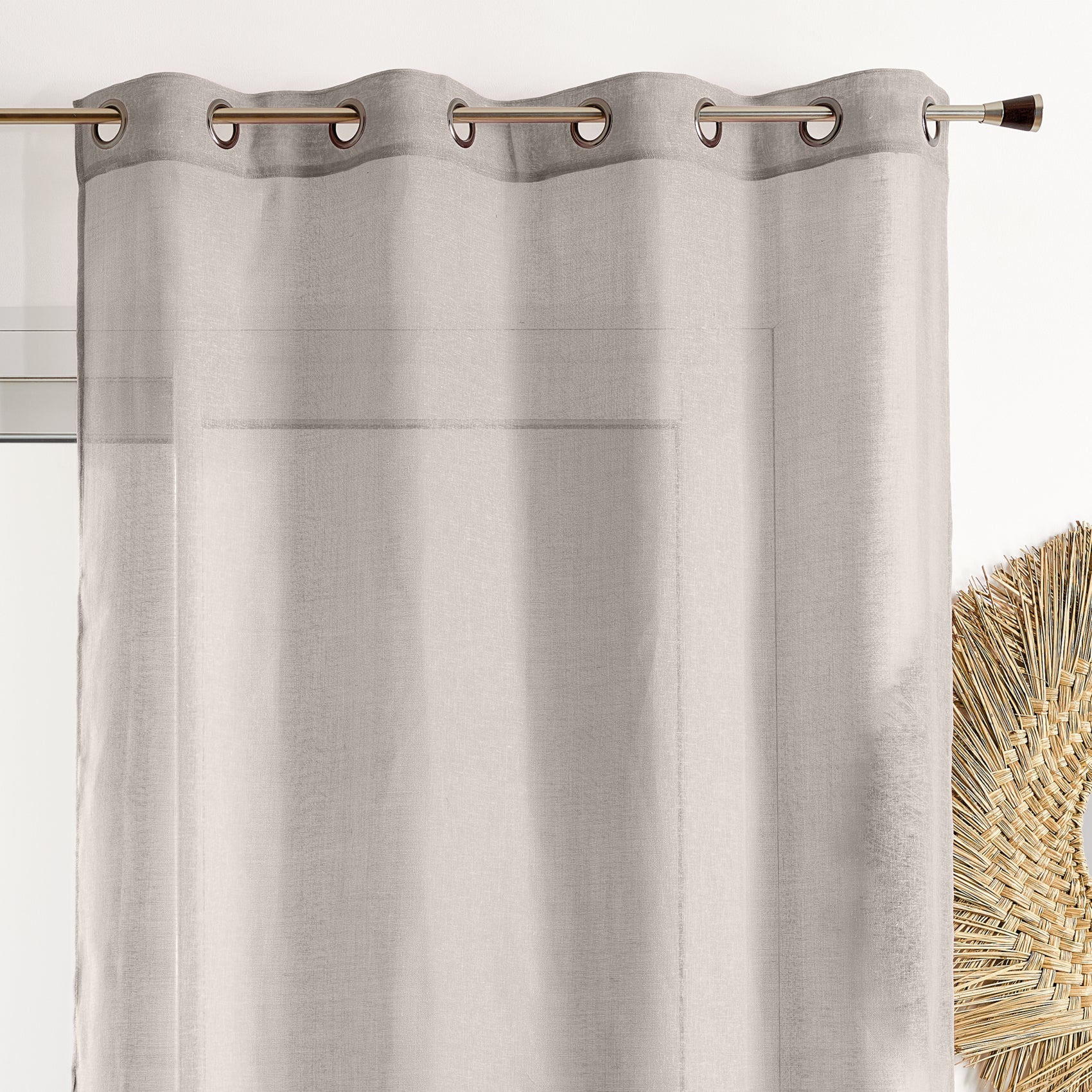 Voilage poly-lin uni fluide - Gris clair - 140x240 cm - Polyester - 4