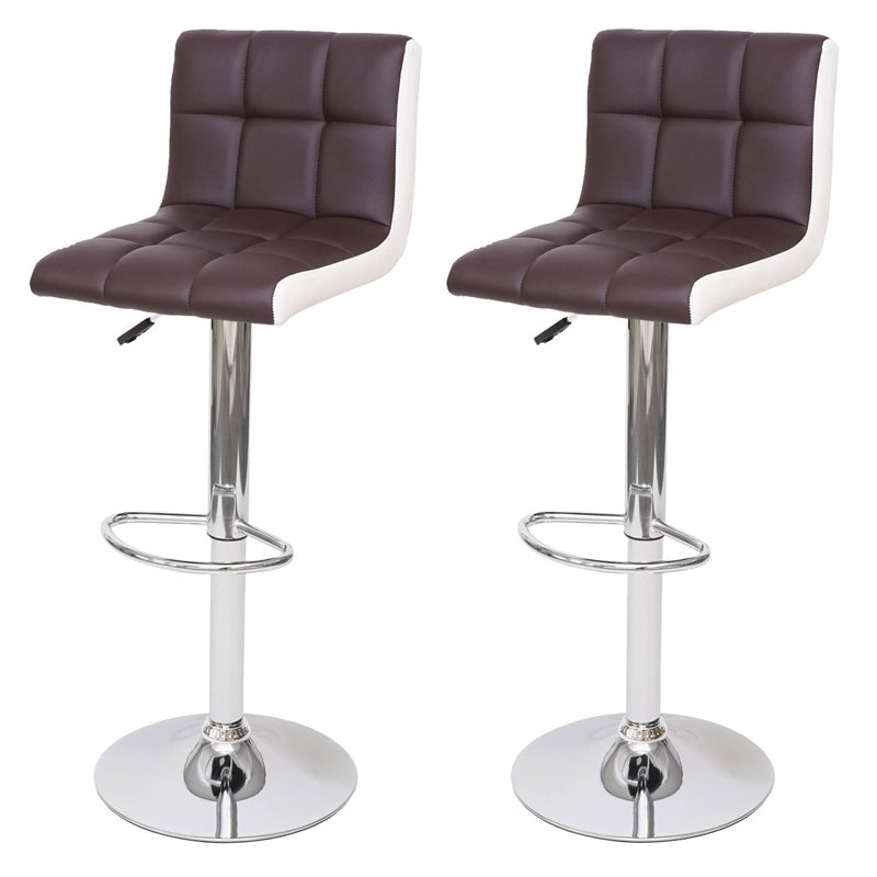 Zestaw 2 stołków barowych HWC-G87, stołek barowy z regulacją wysokości ~ imitacja skóry brązowo-biały, chromowana podstawa