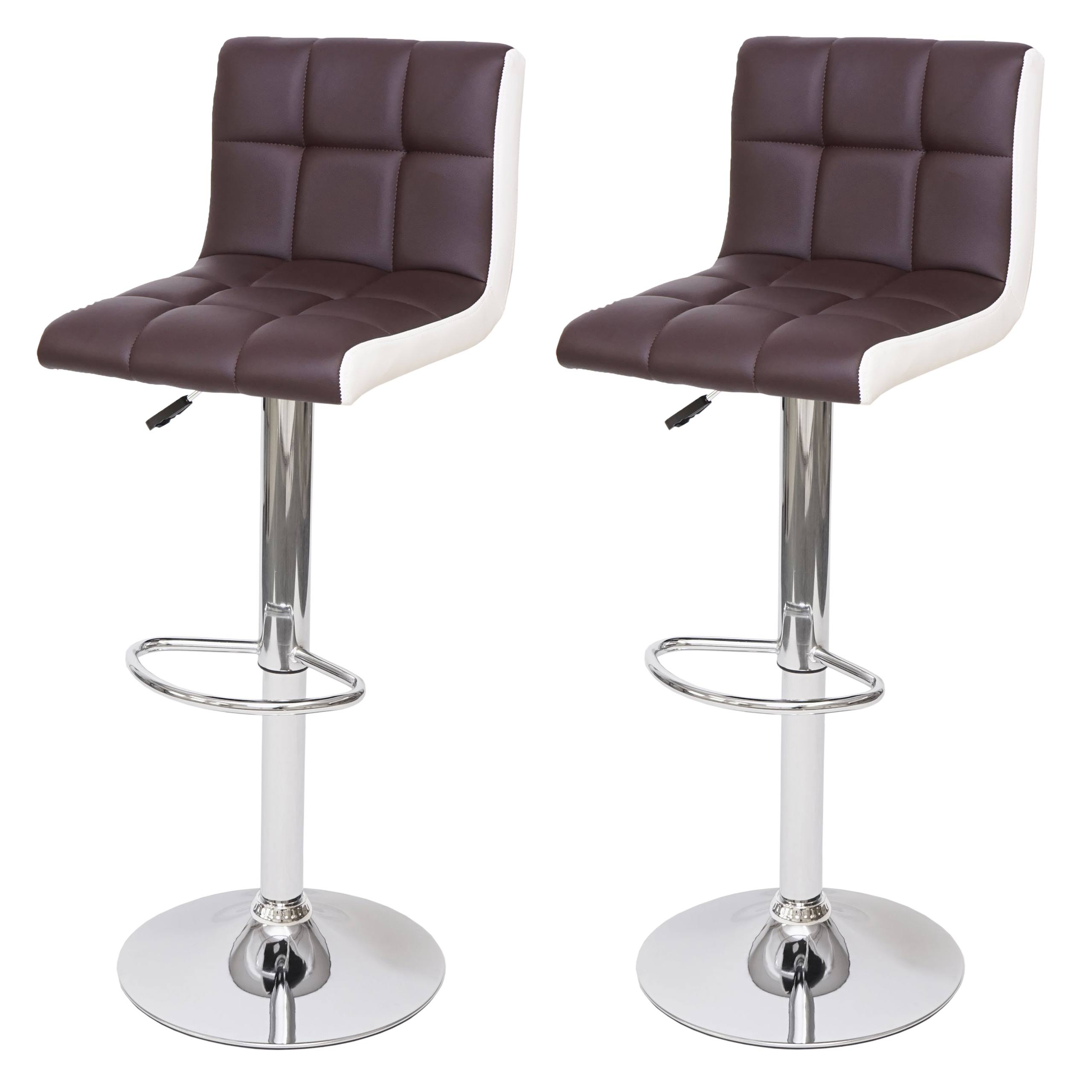 Zestaw 2 stołków barowych HWC-G87, stołek barowy z regulacją wysokości ~ imitacja skóry brązowo-biały, chromowana podstawa