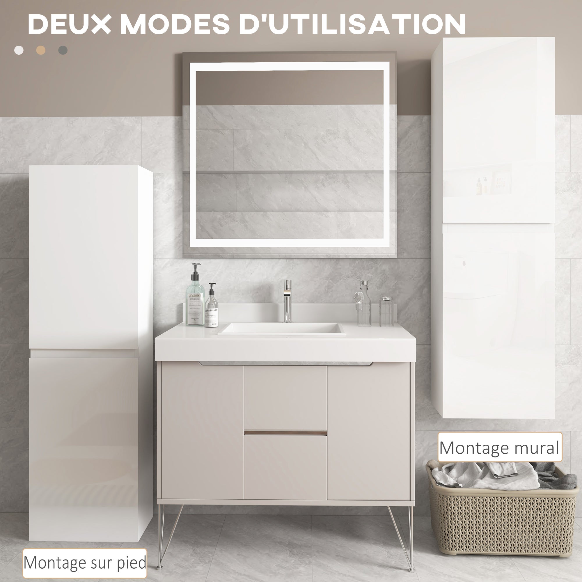 Colonne salle de bain aggloméré blanc laqué kleankin - 5