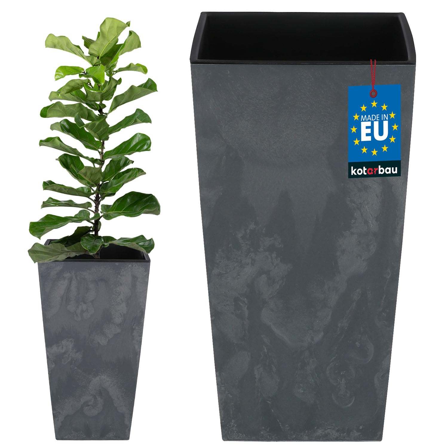 Doniczka z wkładem 220x220x424 mm struktura betonu - KOTARBAU