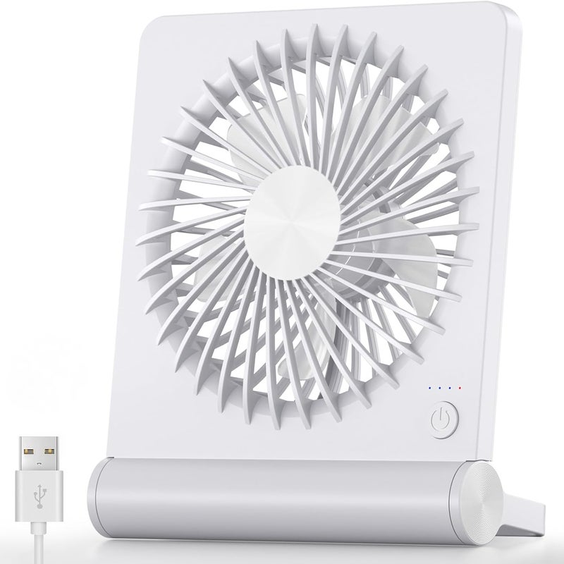 Wentylator stołowy, mały wentylator USB, mocny i cichy przepływ powietrza, 3 regulowane prędkości, biały