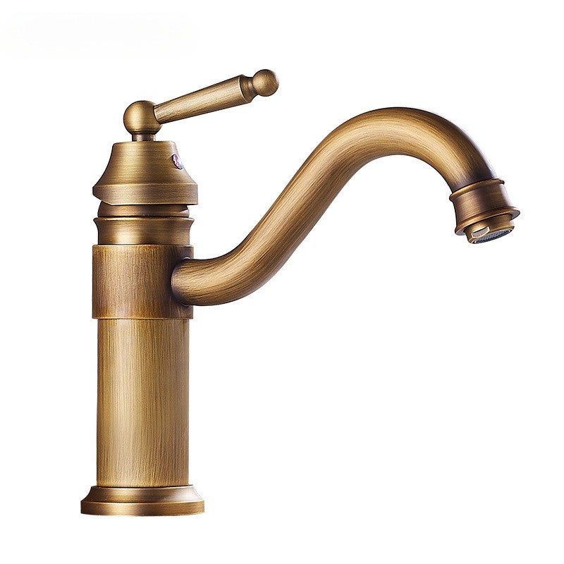 Vintage bateria łazienkowa z litego mosiądzu, retro bateria ciepłej/zimnej wody, retro bateria umywalkowa z jednym otworem, 26*24*7cm