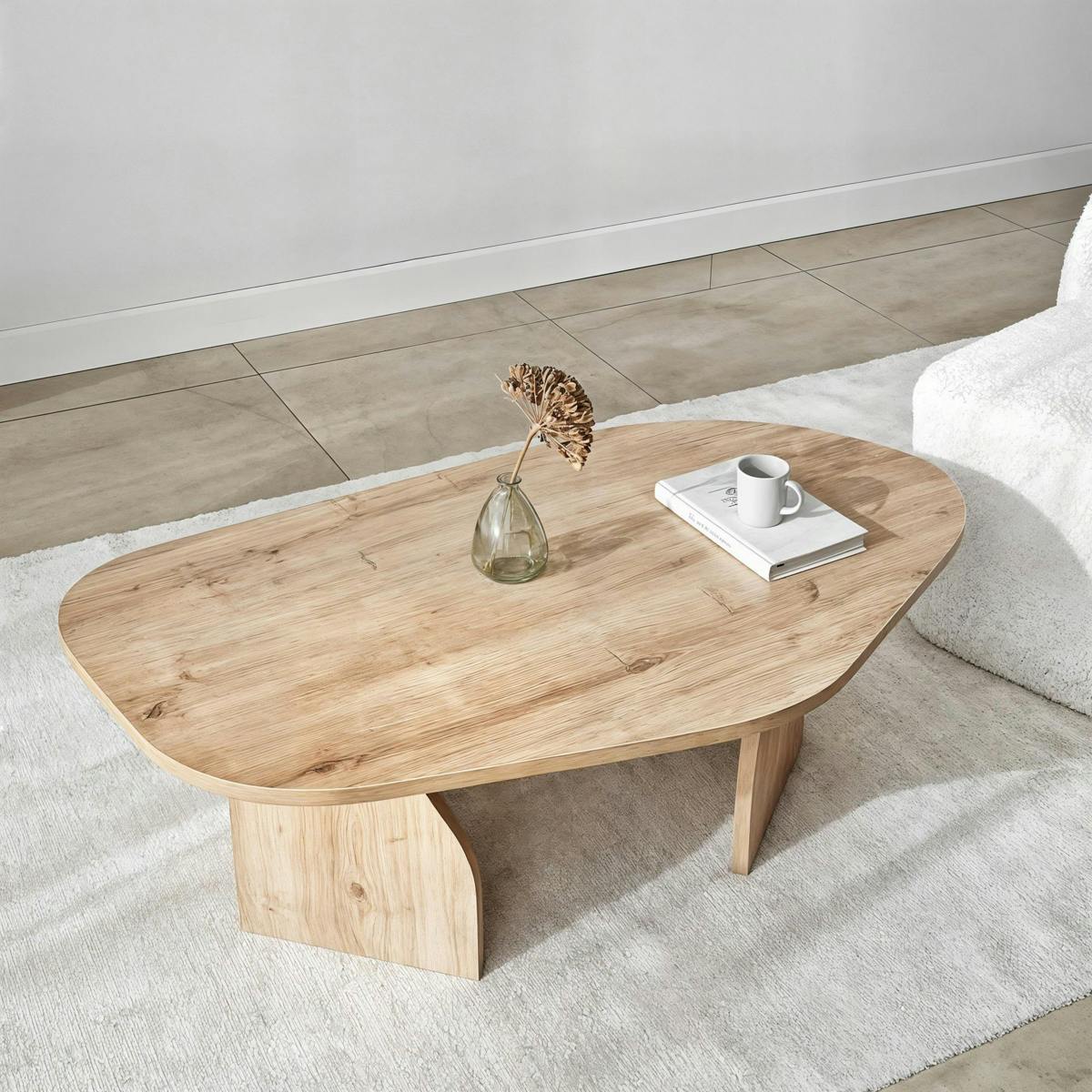 Table basse design effet bois, forme organique galet MARFA - 6