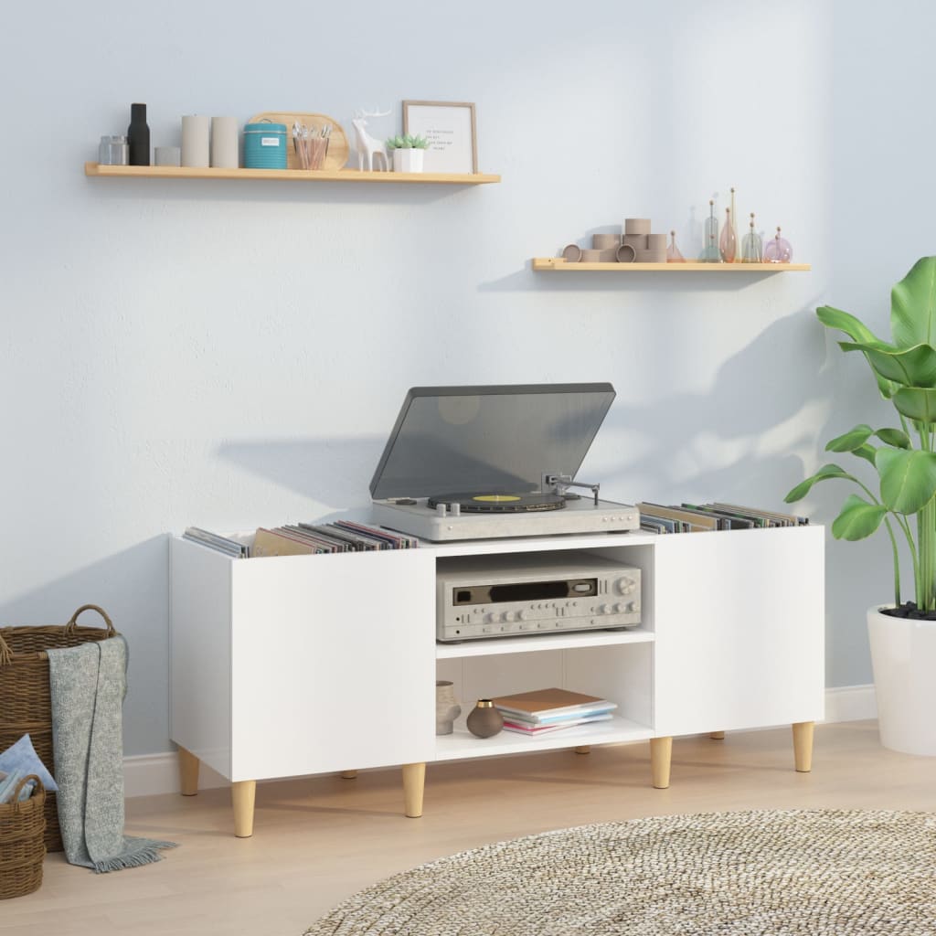 Mobile Porta Dischi In Legno Multistrato VidaXL - Bianco, 100x38x48 Cm, Con Piedini In Ferro