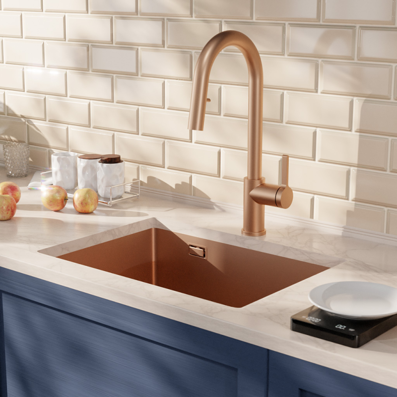 Ceramia Timeless 55x45x21 cm évier sous plan en inox 304 + mitigeur inox avec douchette extractible, cuivre brossé (TMLKSU-5545BCP-M2) - 2