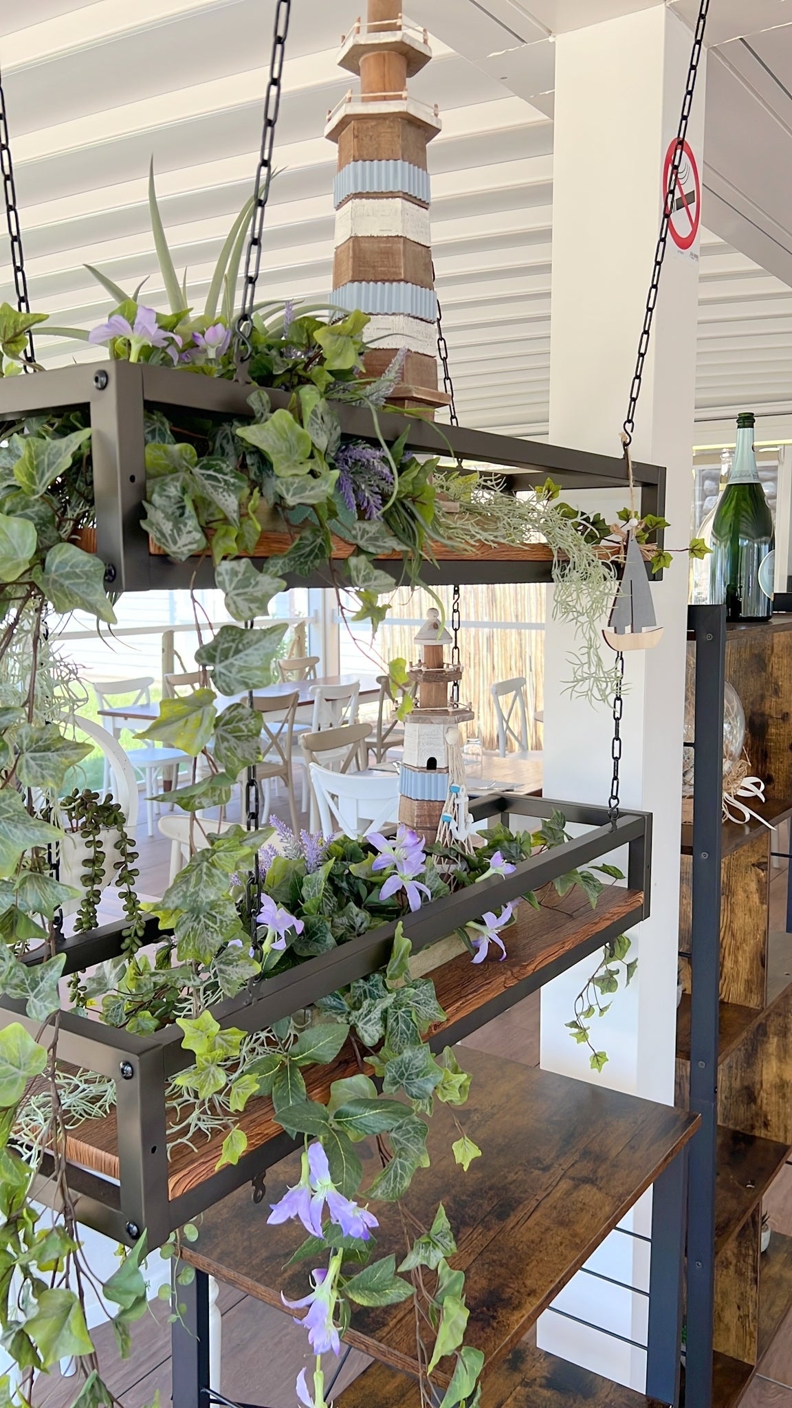Étagère FLEURS SUSPENDUE au PLAFOND MARRON longueur 55 cm avec chaînes pour fleurs jardin vertical verre porte-bouteille bar cuisine - 7