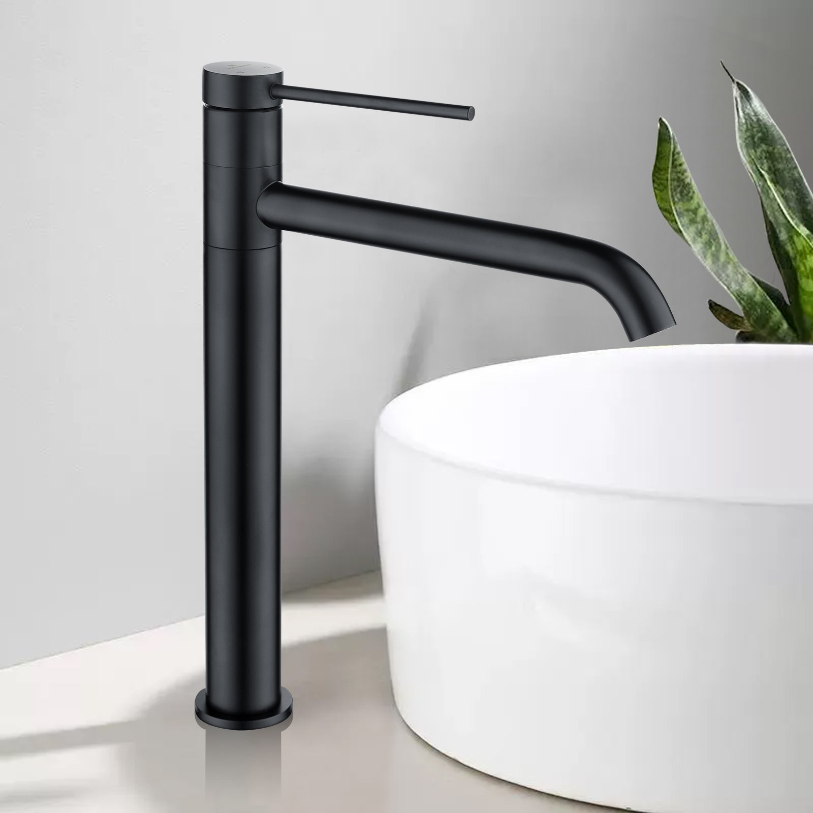 Grifo mezclador para lavabo negro, grifo alto para lavabo de baño