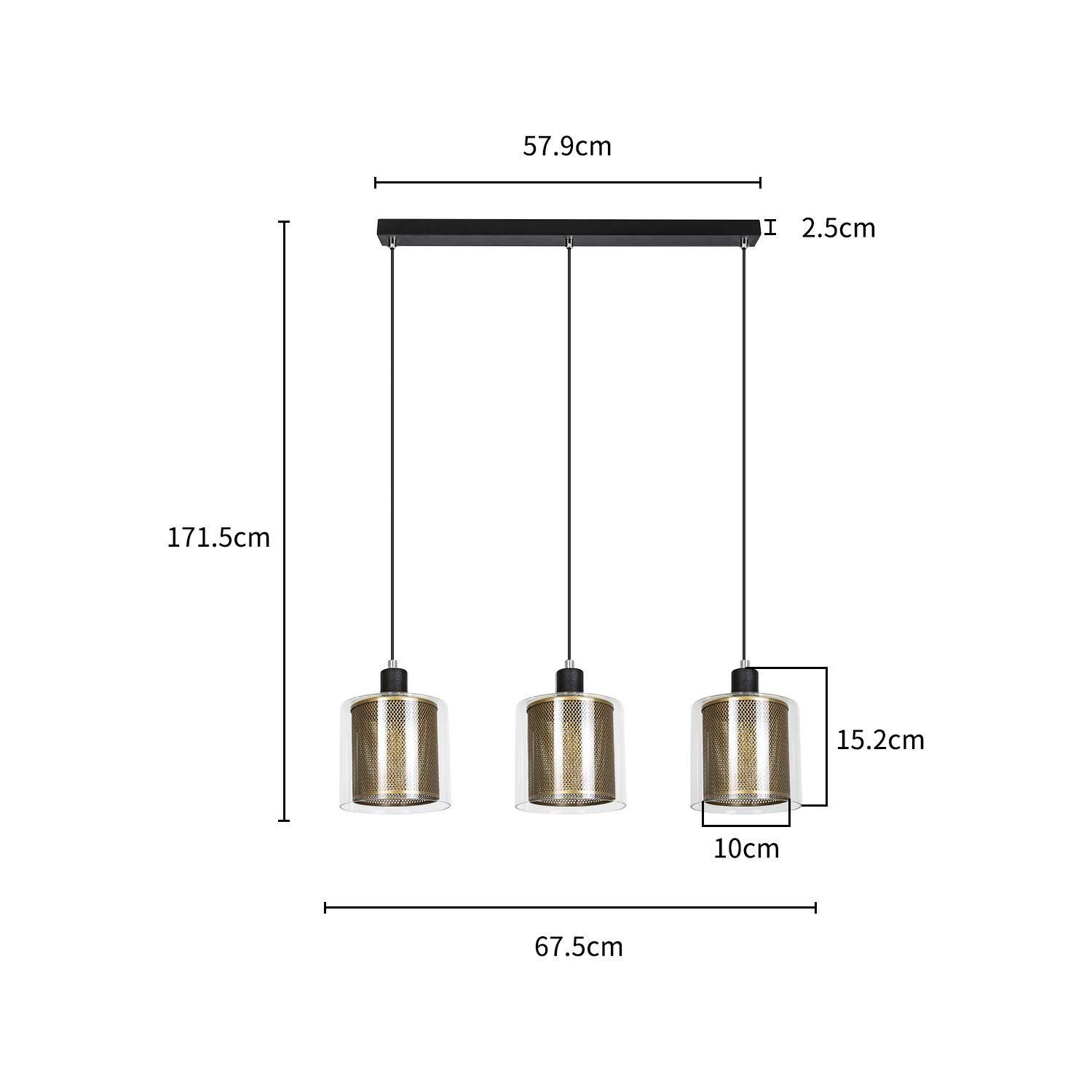 NETTLIFE Czarna złota metalowa lampa wisząca E14 średnica 171,5 cm Vintage Industrial Glass 3-Light Lampa do salonu, biura, jadalni - 6