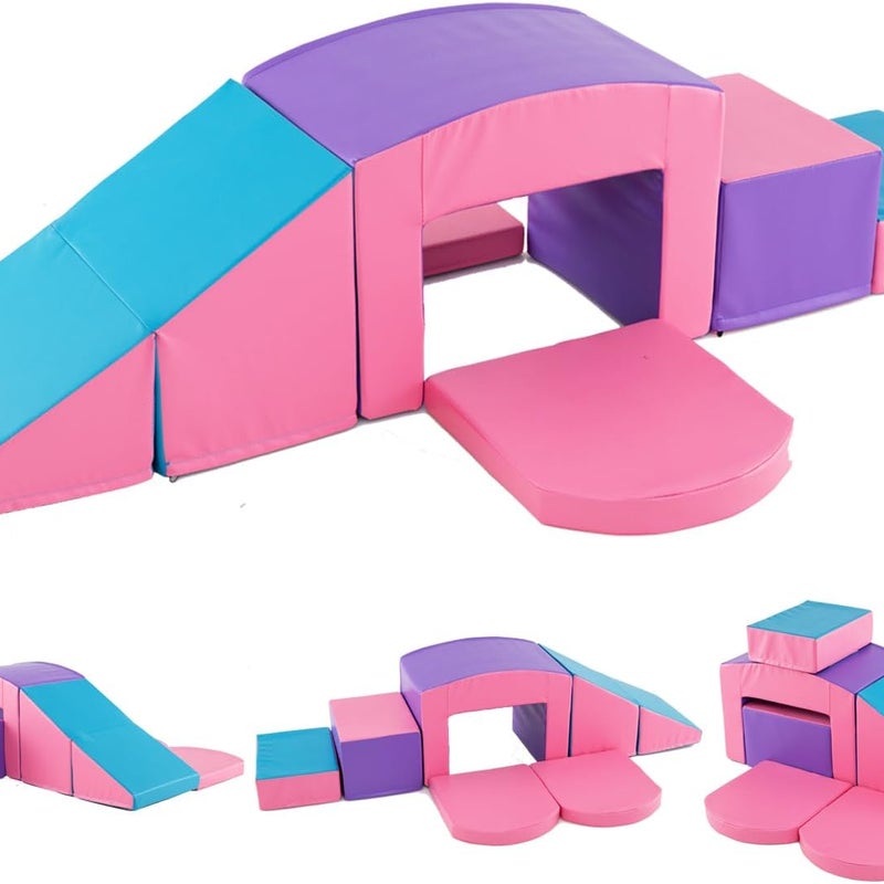 7 Szt. Tor Przeszkód dla Niemowląt, Moduł Motoryczny z Pianki PU z Wypełnieniem z EPE, dla Dzieci Powyżej 12 Miesięcy (Różowy + Fioletowy)