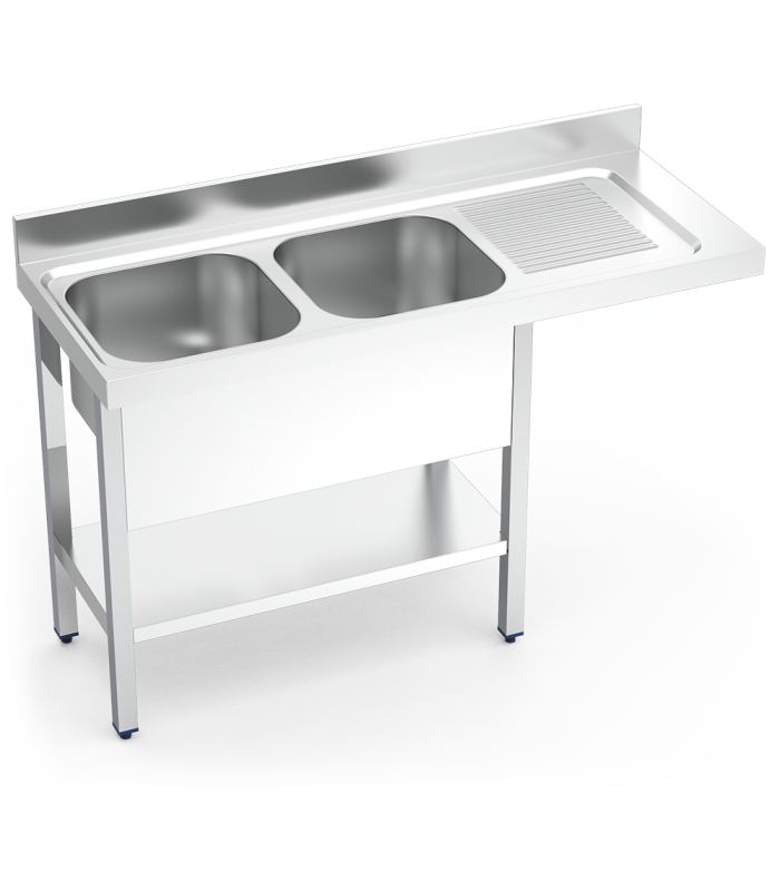Fregadero inox para lavavasos con 2 cubetas y escurridor derecha