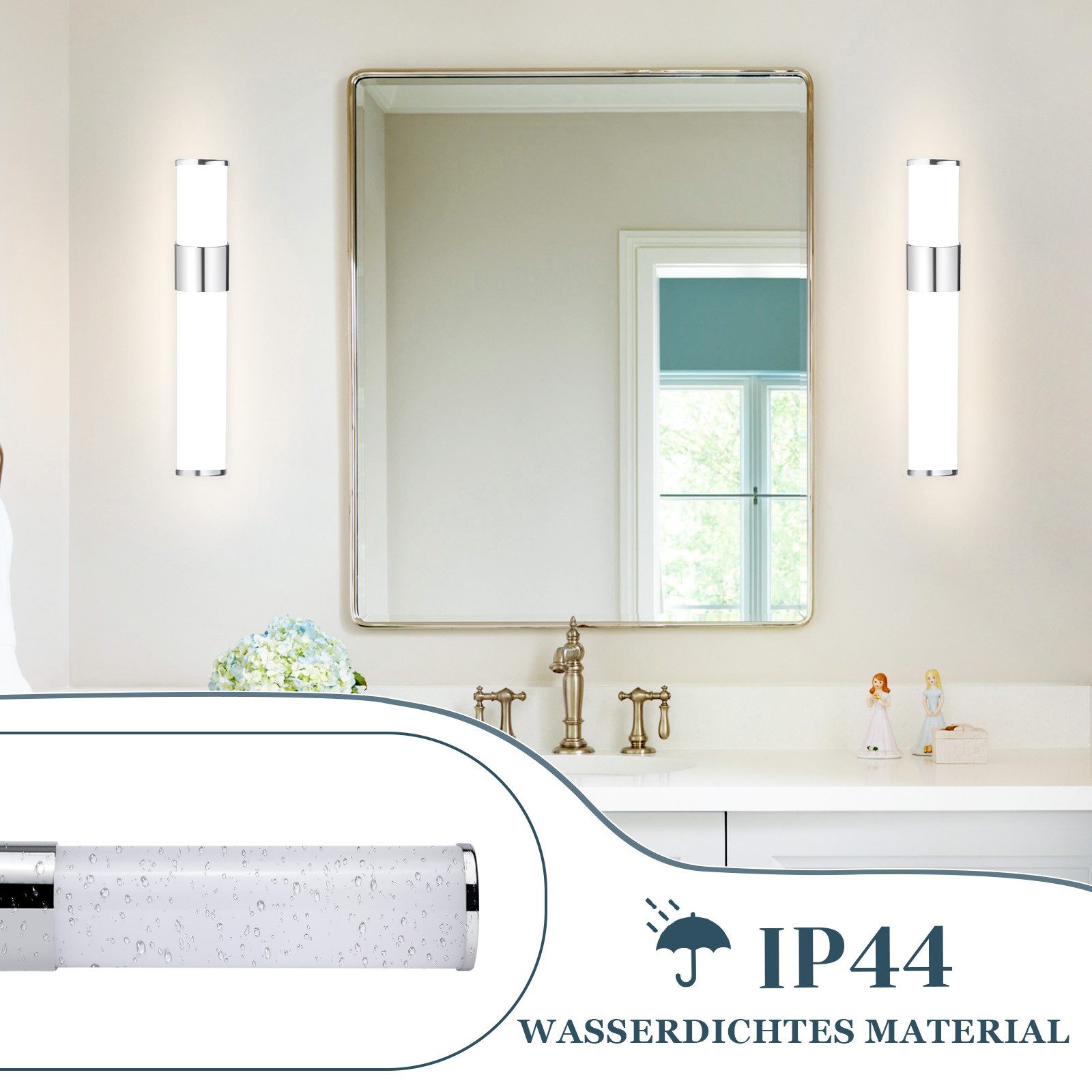 NETTLIFE Iluminação de Parede para Espelho LED Casa de Banho Cromado 6W 30cm IP44 4000K - 3