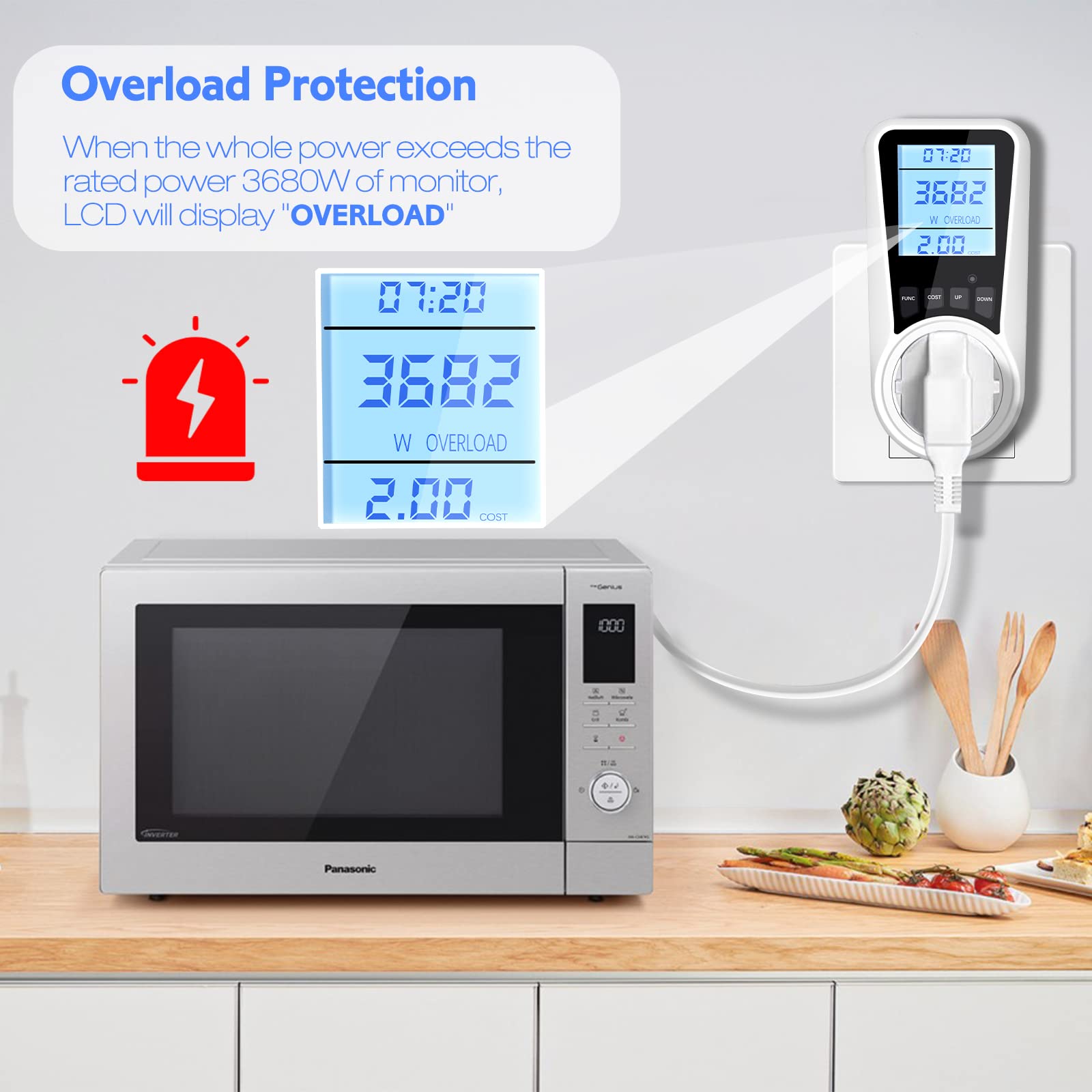 Wattmètre Prise Compteur d'Énergie,Consommation avec 7 Modes Surveillance,Prise Consommation Electrique pour Écran LCD Rétroéclairé - 3