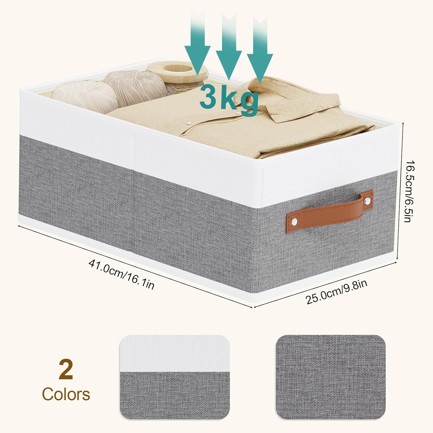 4 x Folding Storage Boxes with 2 Handles, Fabric Storage Box, Storage Box for Clothes, Grey – White, 33 x 23 x 14 cm - 6