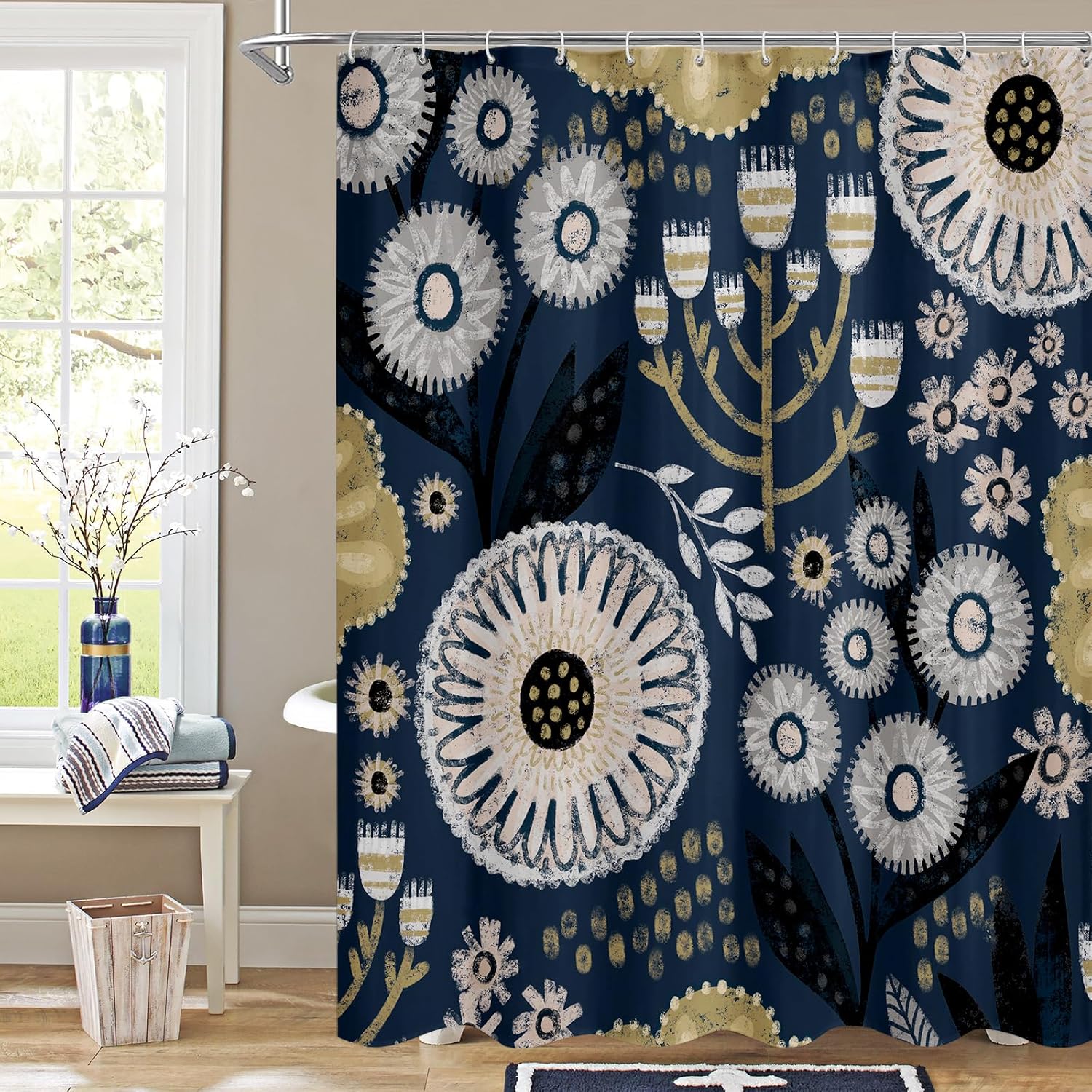 Rideau de shower bohème fleur, 180 x 200 cm, do eleganckiej dekoracji łazienki w stylu vintage, rideau de douche