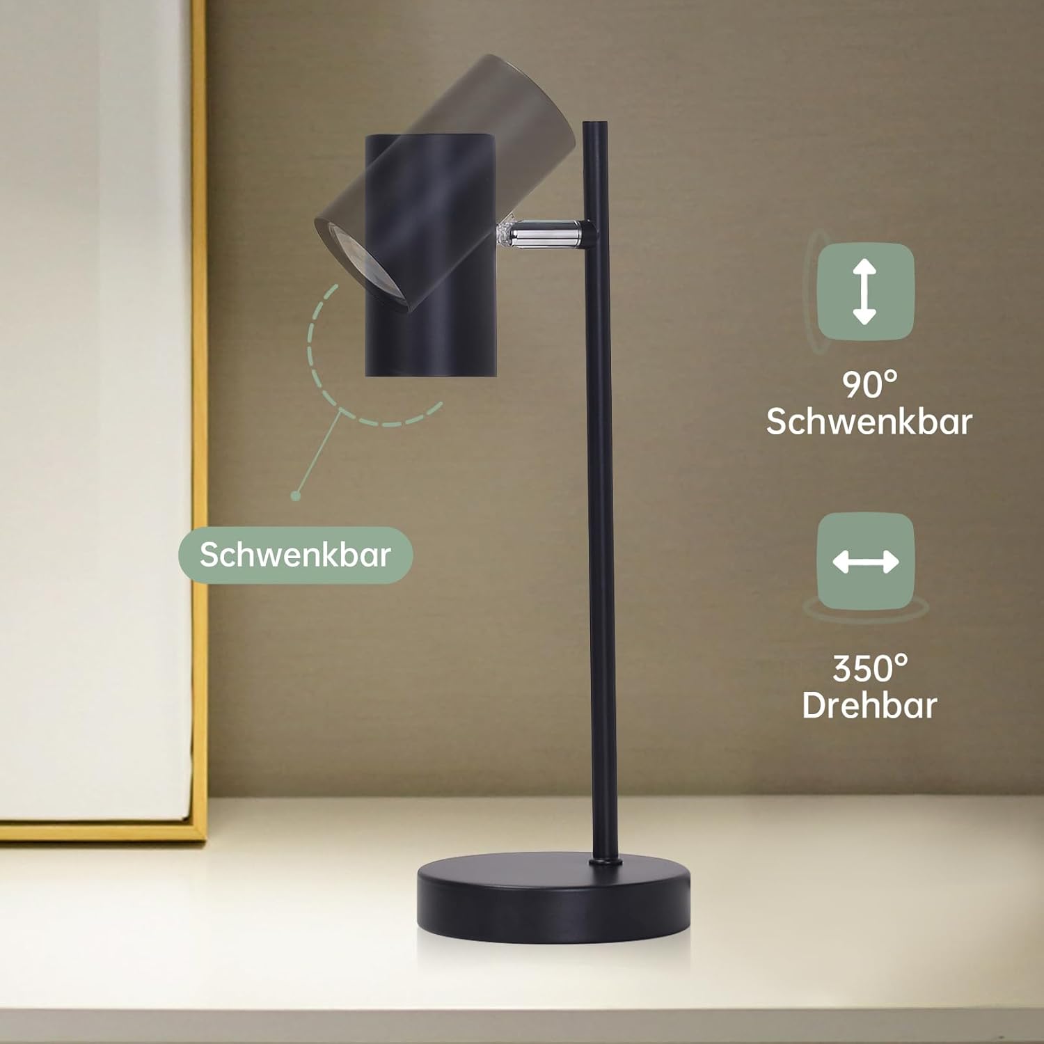 NETTLIFE lampe de chevet lampe de table noire salon pivotante 350° GU10 métal bureau - 8