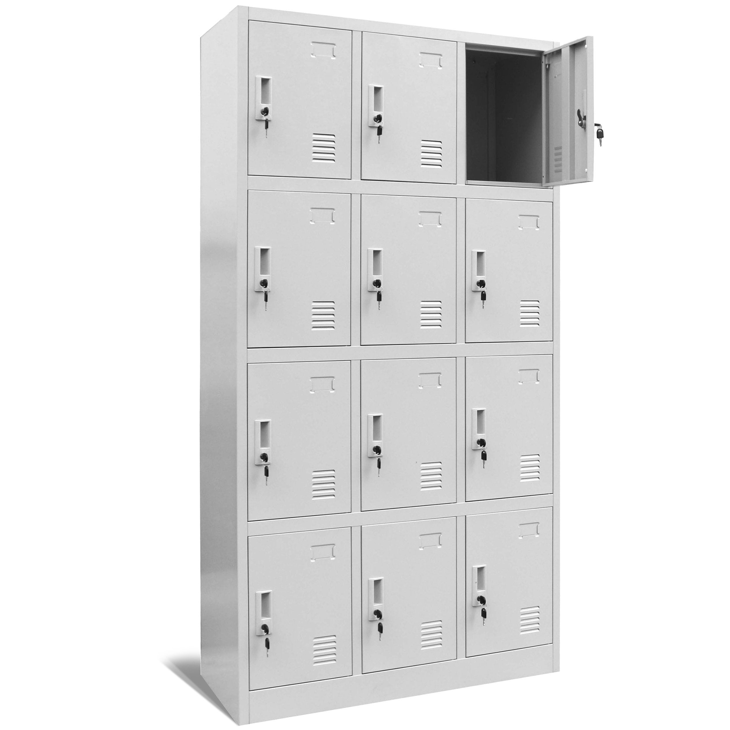 Armoire Vestiaire Casier Metallique 12 Compartiments avec Fentes de Ventilation Revêtement en Poudre 185 cm x 90 cm x 40 cm (Gris)