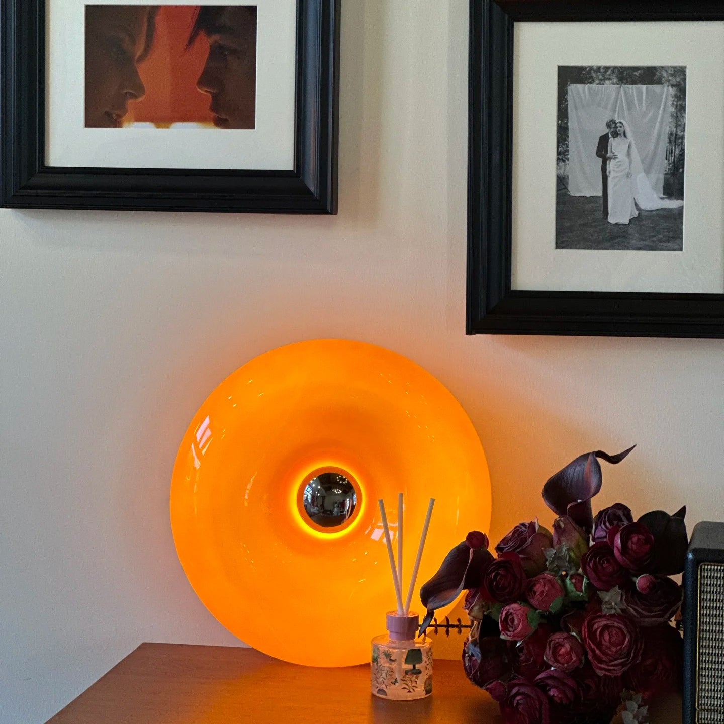 Lampe à poser, Lampe Donut Touch, Lampe d'ambiance rétro Bauhaus, Lampe de bureau LED, Lampe de chevet avec 3 modes d'éclairage, Orange - 9