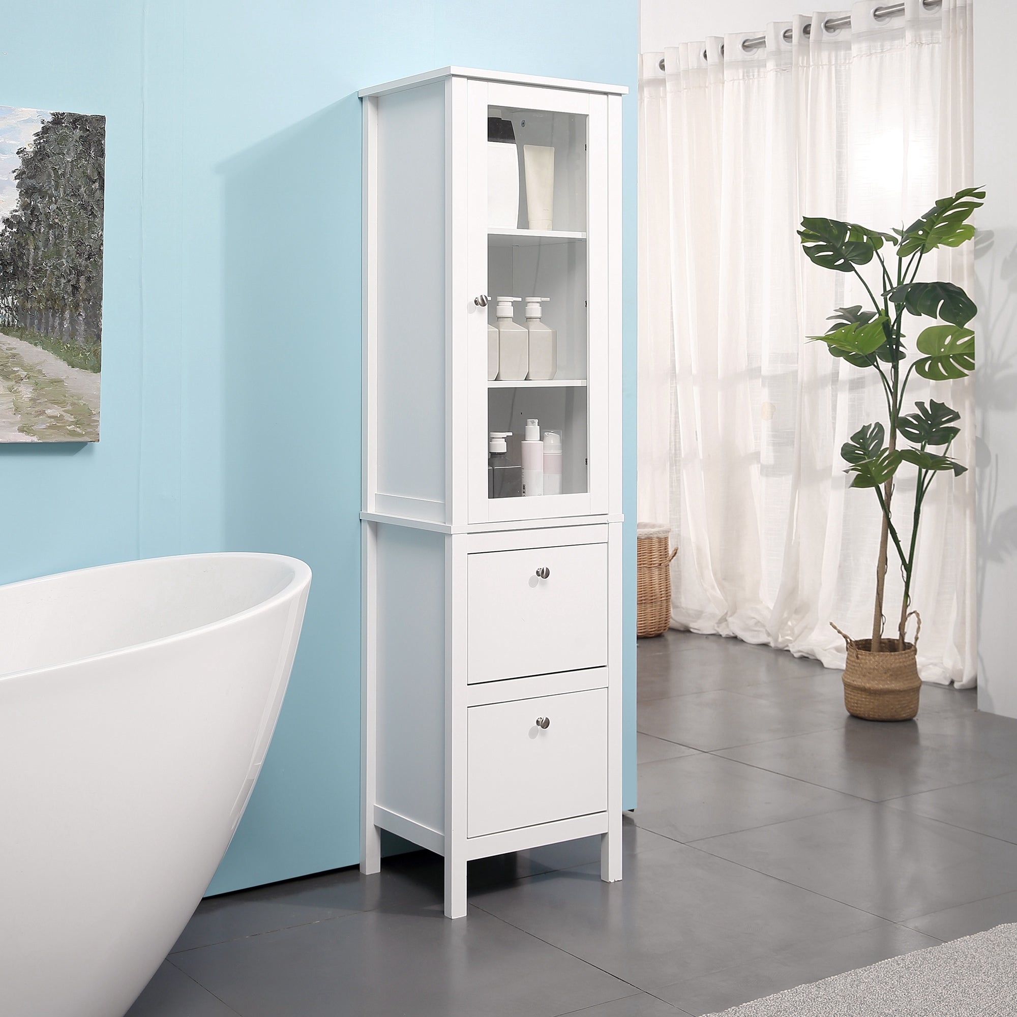 Armario Alto de Baño KLEANKIN MDF Blanco 43x35x160 cm - 3
