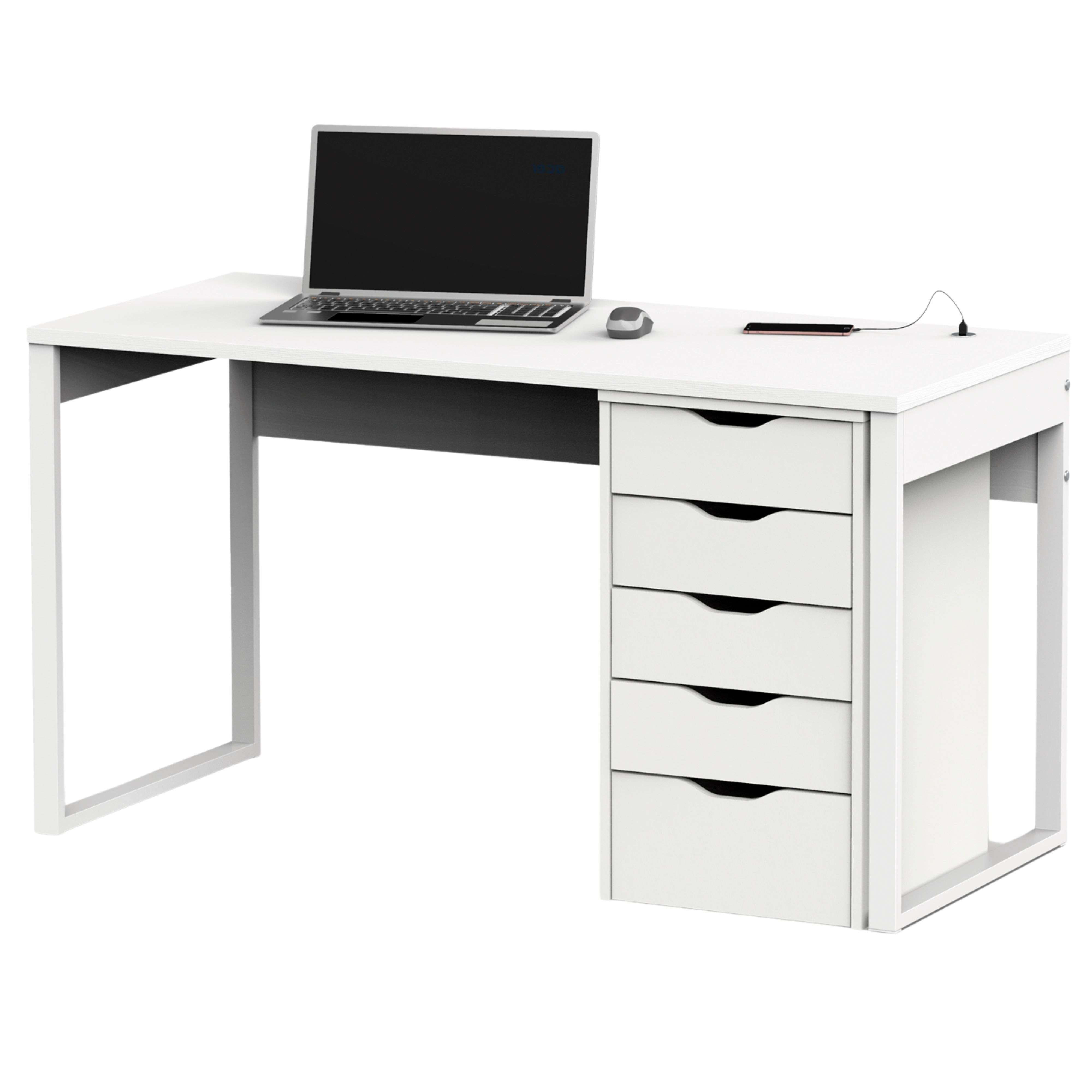 Commode 5 tiroirs Eko blanche, meuble de rangement de bureau moderne, 71 x 40 x 43 cm - 2