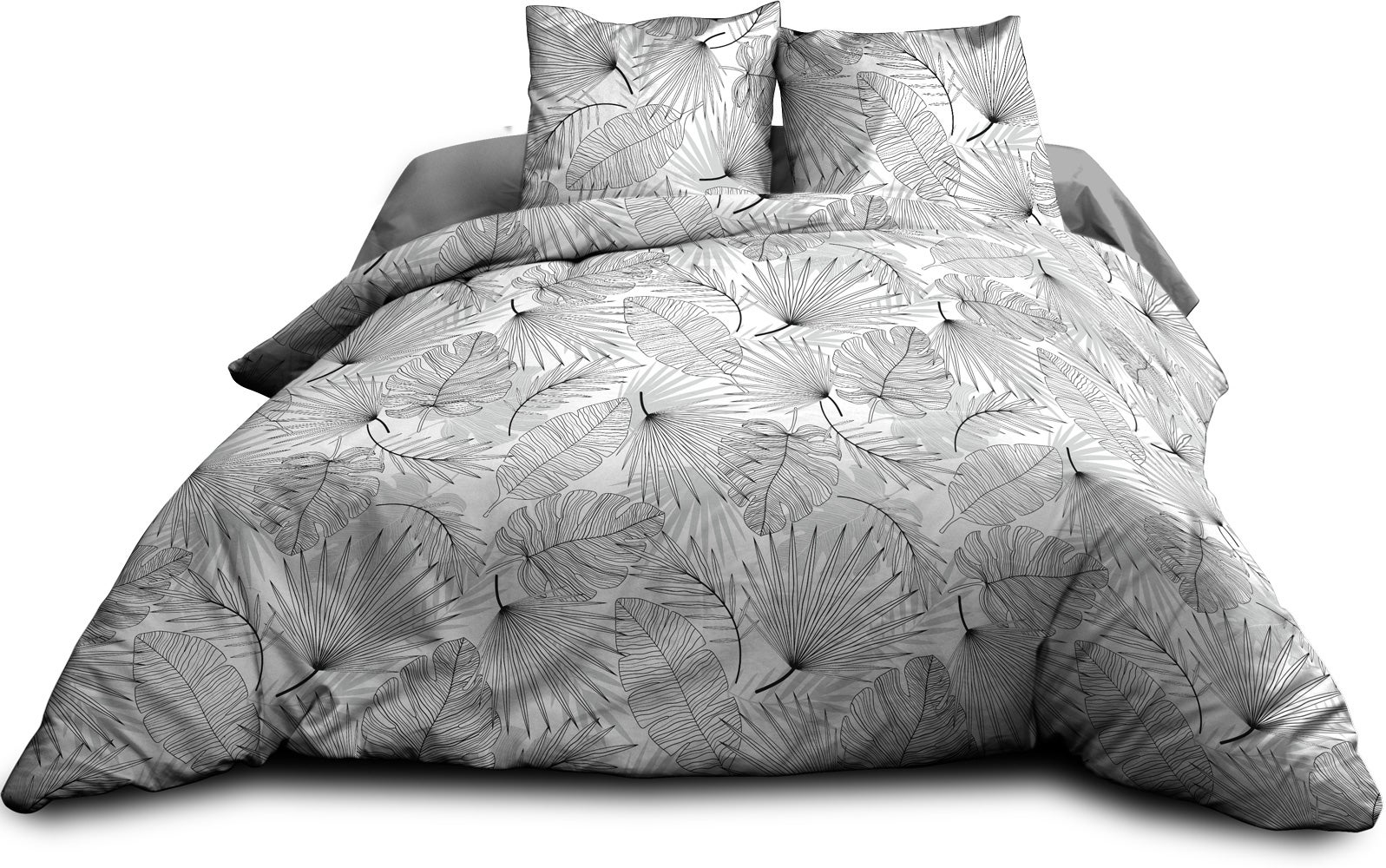 Parure Drap plat + drap-housse 160x200 + 2 T - Pur coton 57 fils - Olinda gris - 3