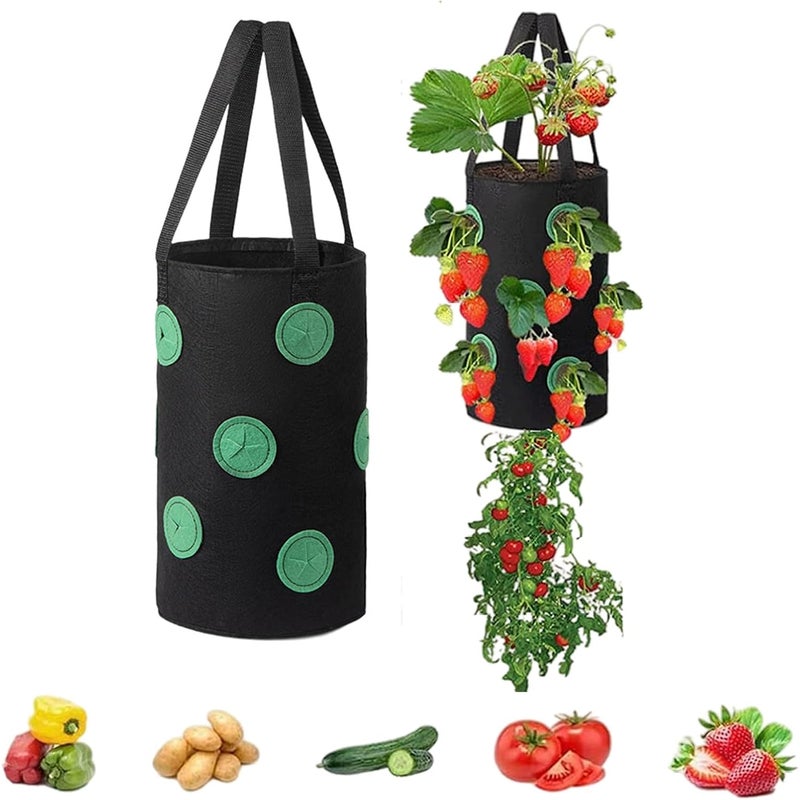 (13 litrów, 20 x 35 cm, 13 otworów, ciemnozielony w czarne kropki) 1 worek do sadzenia truskawek z uchwytem, wisząca doniczka, kolor waniliowy