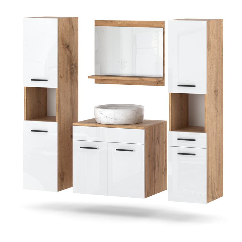 Zestaw łazienkowy szafka wisząca z lustrem pod umywalkę wotan biały połysk