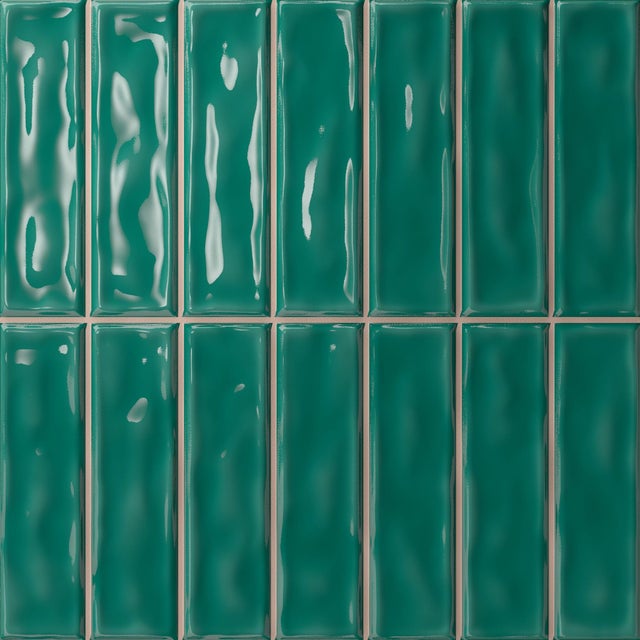 Carrelage Mural Prédécoupé à effet mosaïque Vert 2,6x10cm. Stick Emerald 20x20cm. Cuisine et Salle de Bain