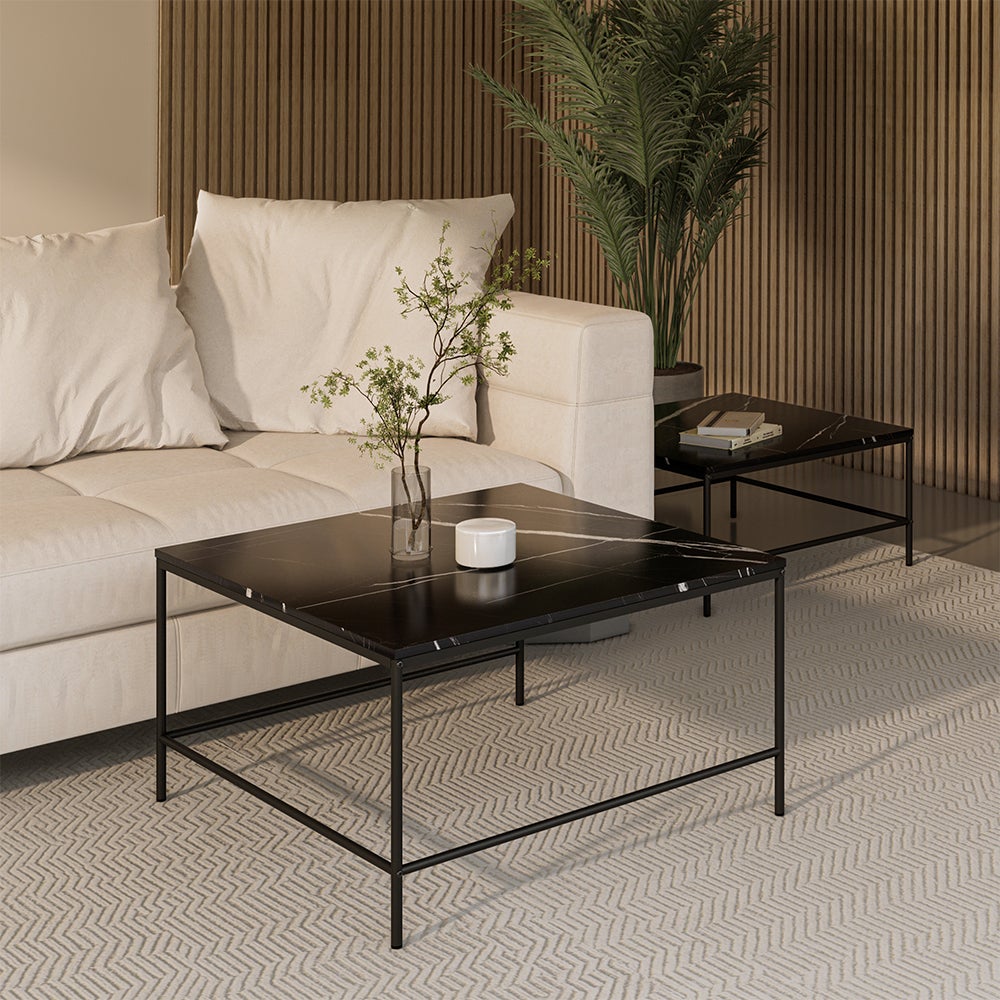 Vicco Set de tables basses Ramio, Marbre noir, 80x80cm 2 pièces - 7