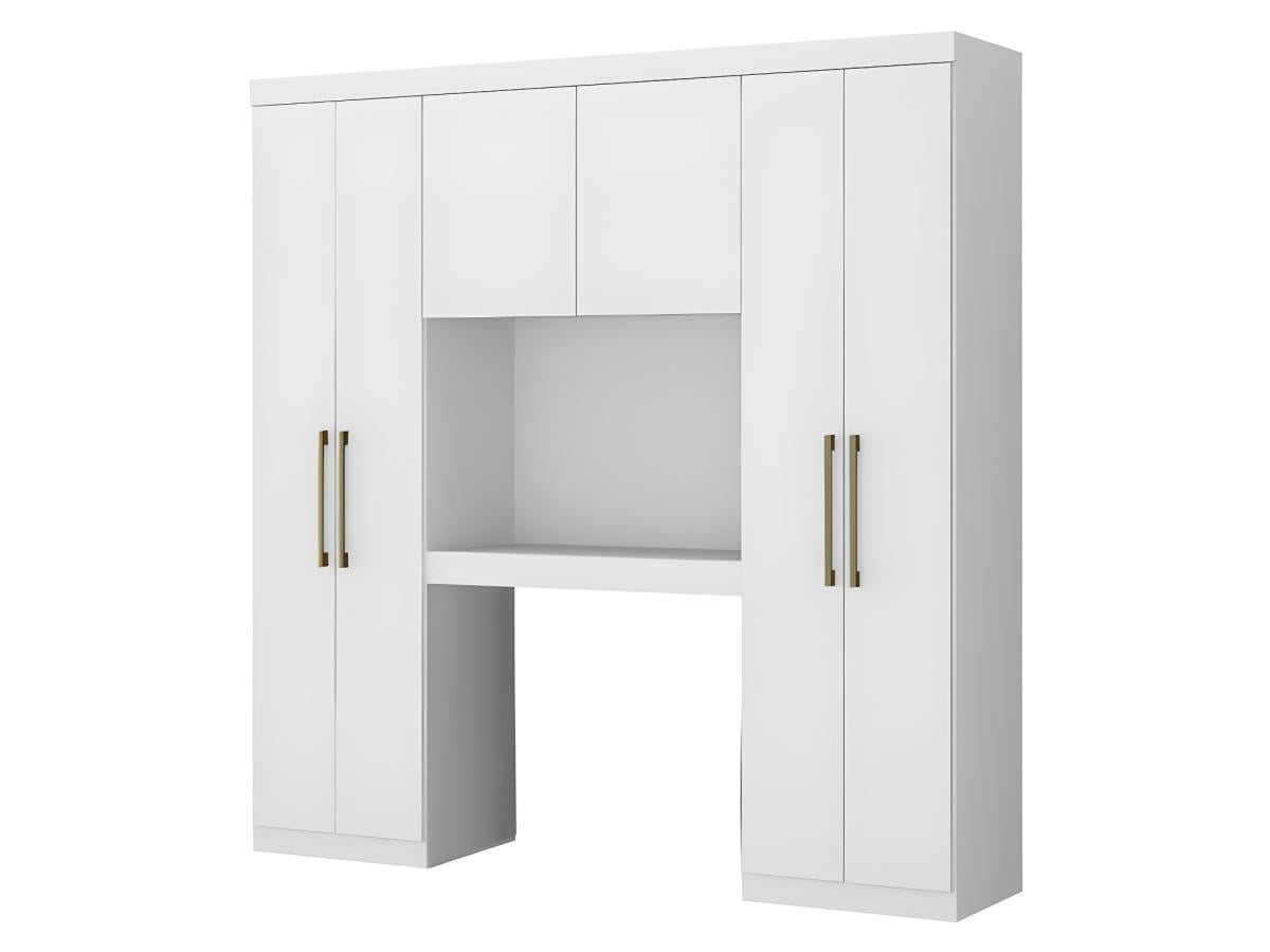 Pont de lit ANTERO - 6 portes - Avec armoires et rangements - L.200 cm - Blanc - 5