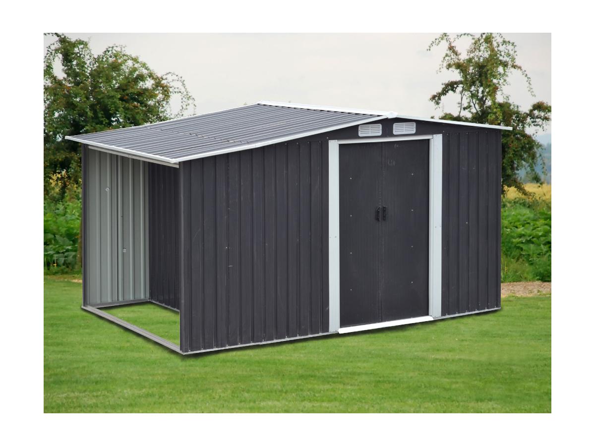 Abri de jardin métal avec abri bûche en acier galvanisé gris 6,7 m² LERY - 8